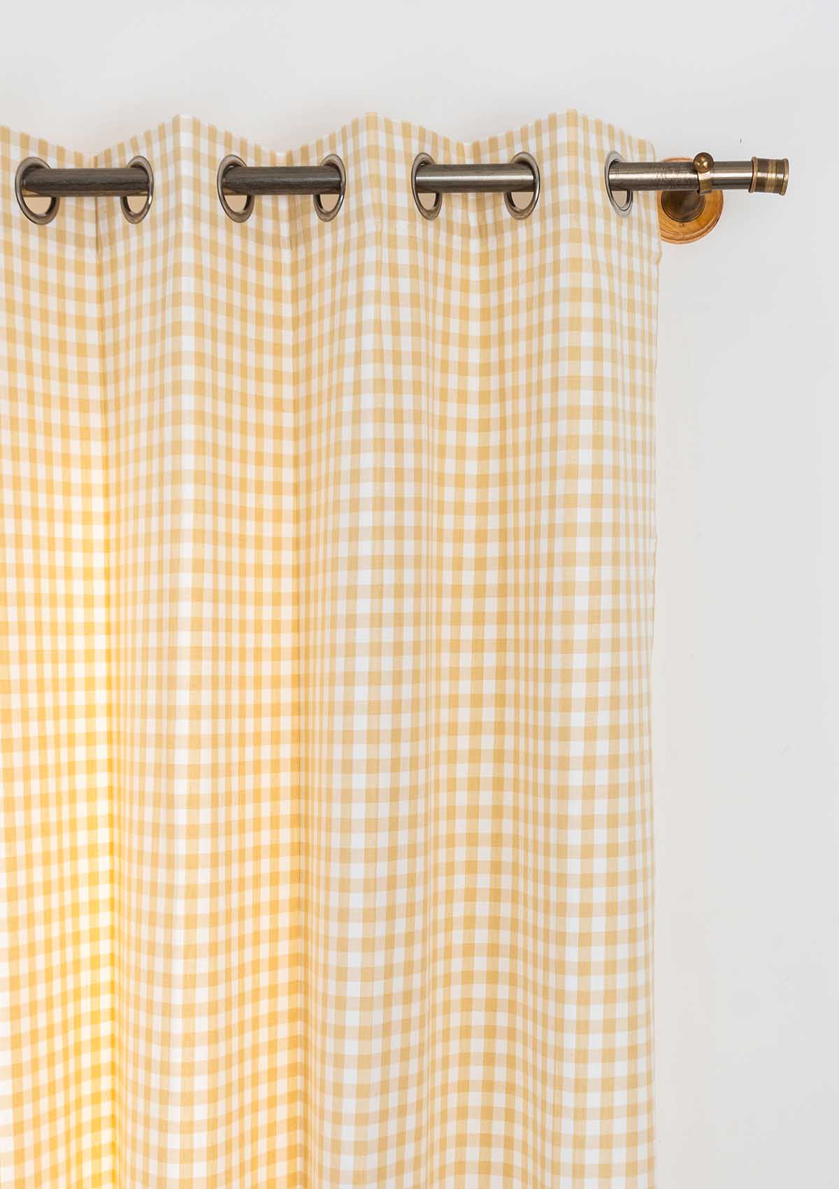 Gingham Woven 100% Customizable Cotton geometric curtain for living room - Room darkening - Ivory