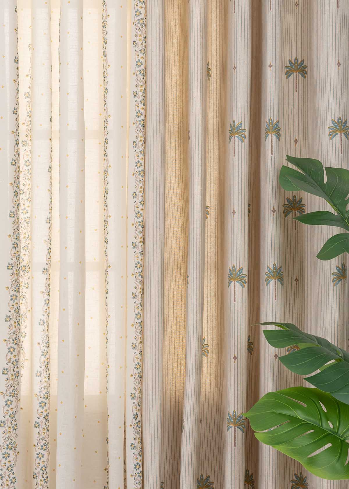 Tala Printed Cotton Light Reduction & Kodi Printed Sheer Light Filtering | Teal | 100% Cotton for Living Room & Bedroom | Floral | Combo Curtains | Pack of 4