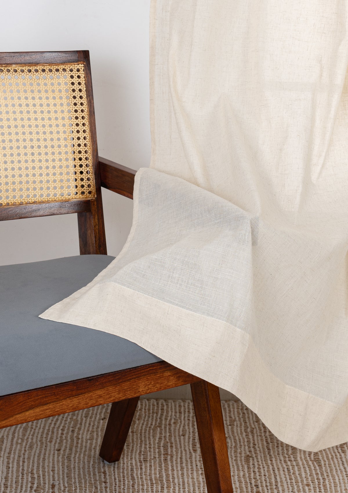 Almond Plain Beige Neutral Linen Cotton Blend Sheer Textured Curtain For Livingroom / Bedroom | Light Filtering | Single Piece
