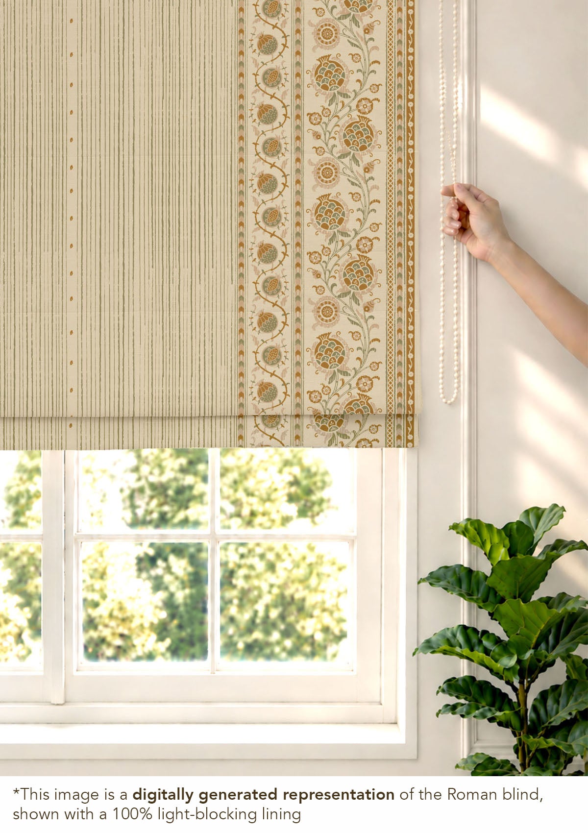 Anora Green Ethnic 100% Cotton Printed Blind For Livingroom / Bedroom | Light Reduction