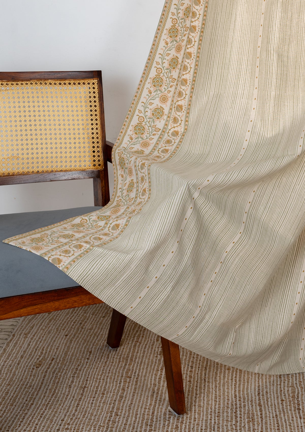 Anora Green Ethnic 100% Cotton Printed Curtain For Livingroom / Bedroom | Light Reduction | Single Piece