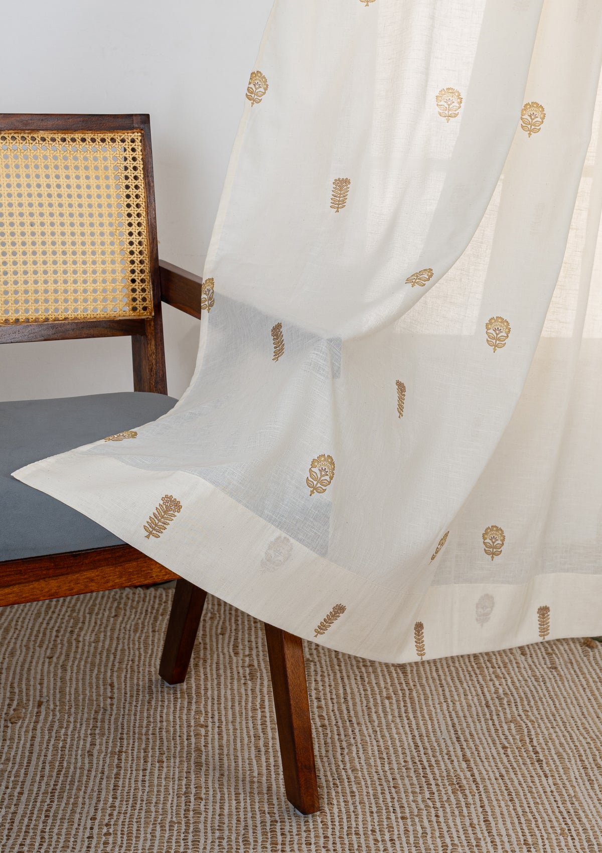 Baagh Mustard Floral 100% Cotton Sheer Printed Curtain For Livingroom / Bedroom | Light Filtering | Single Piece