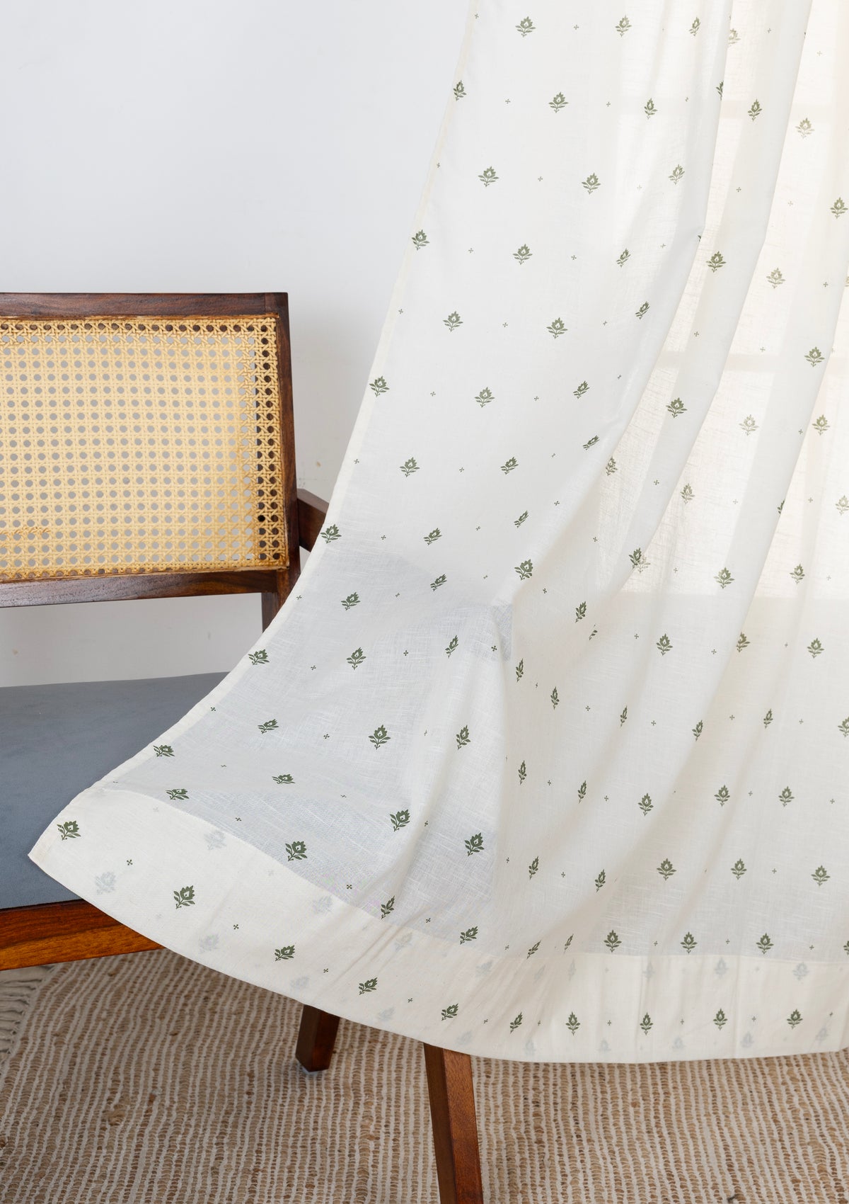 Cava Pepper Green Minimal 100% Cotton Sheer Printed Curtain For Livingroom / Bedroom | Light Filtering | Single Piece