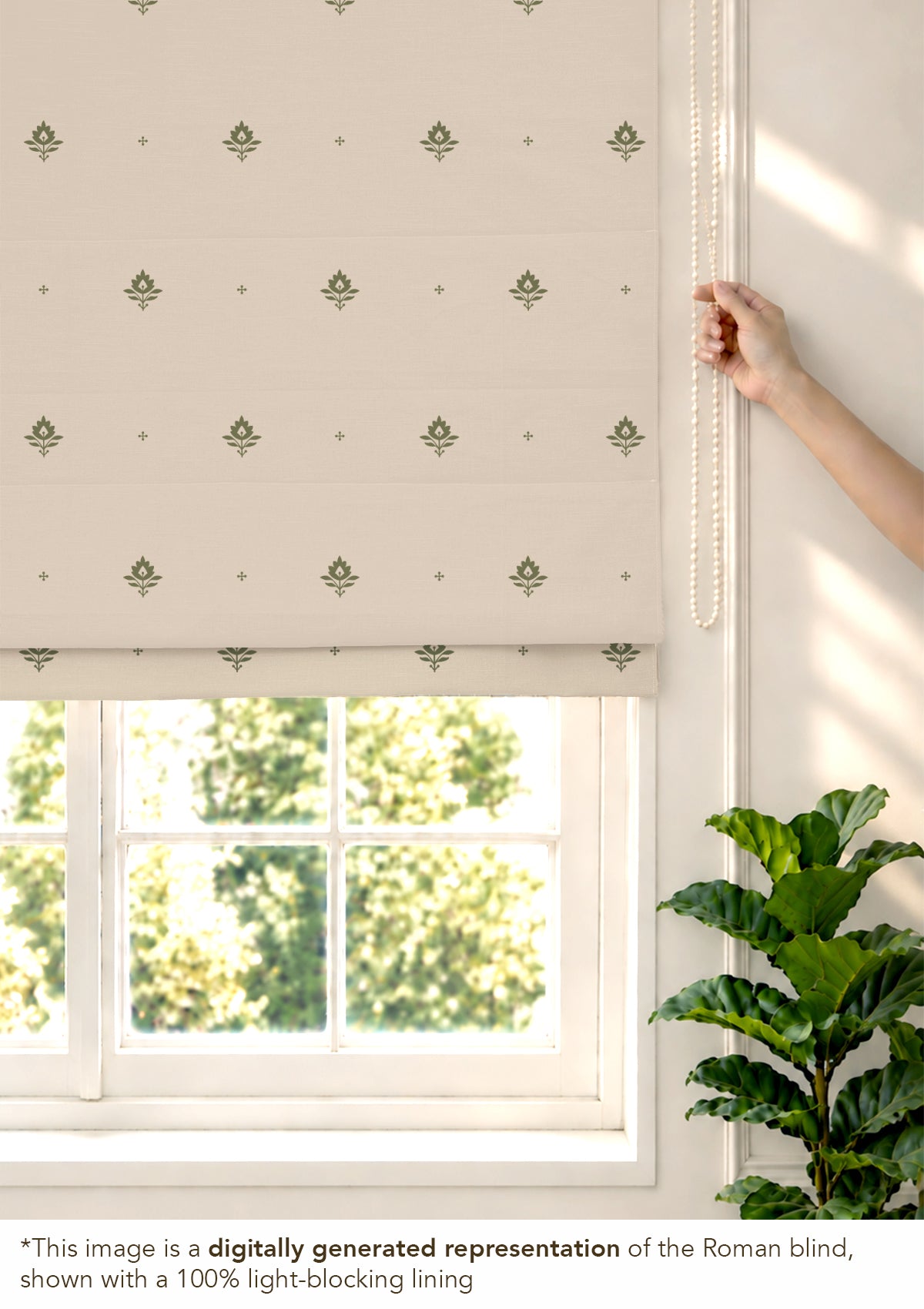 Cava Pepper Green Minimal 100% Cotton Sheer Printed Blind For Livingroom / Bedroom | Light Filtering