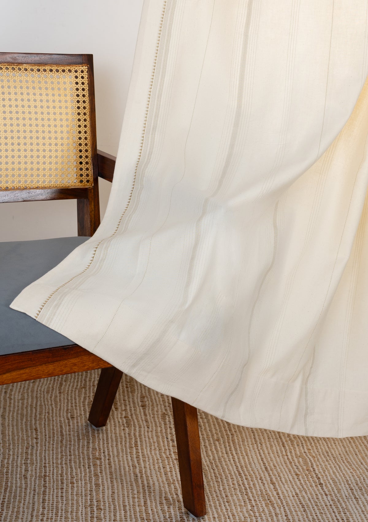 Daaram Gold & Beige Neutral Cotton Zari Blend Textured Curtain For Livingroom / Bedroom | Light Reduction | Single Piece