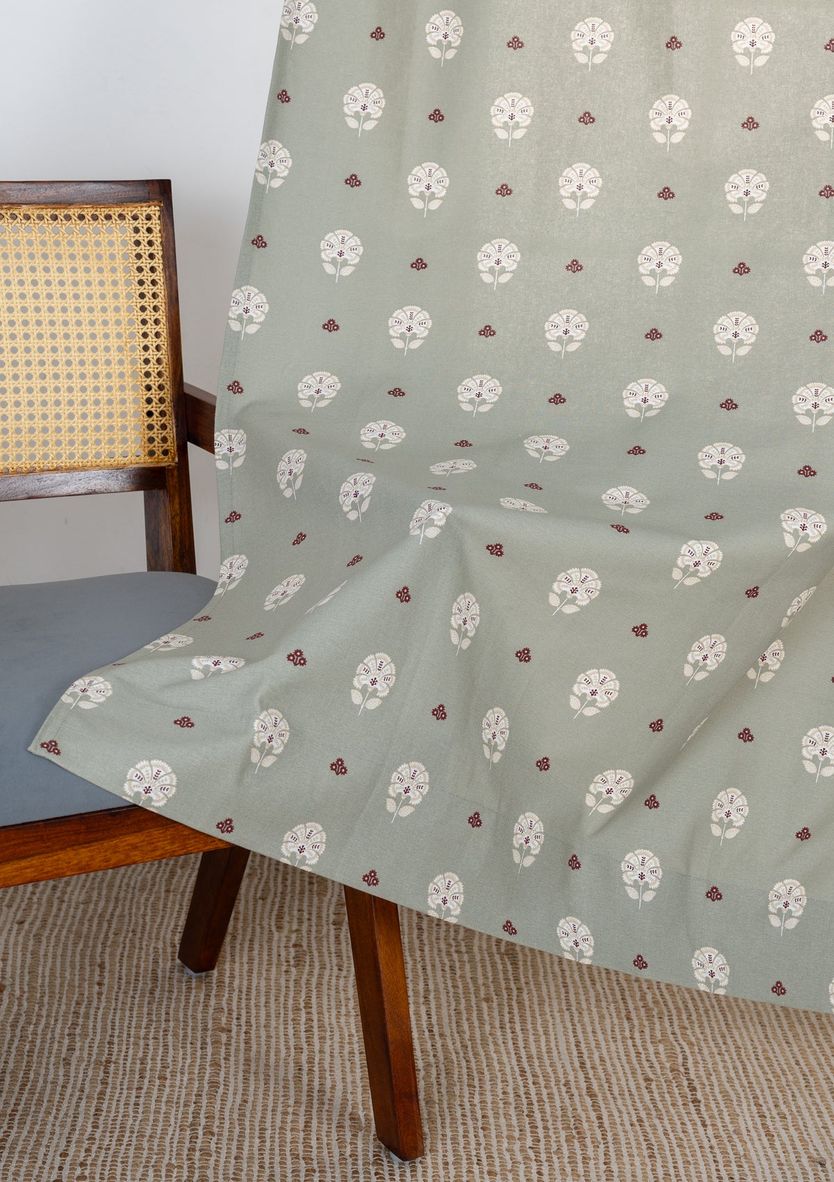Gulnar Green Ethnic 100% Cotton Printed Curtain For Livingroom / Bedroom | Room Darkening | Single Piece
