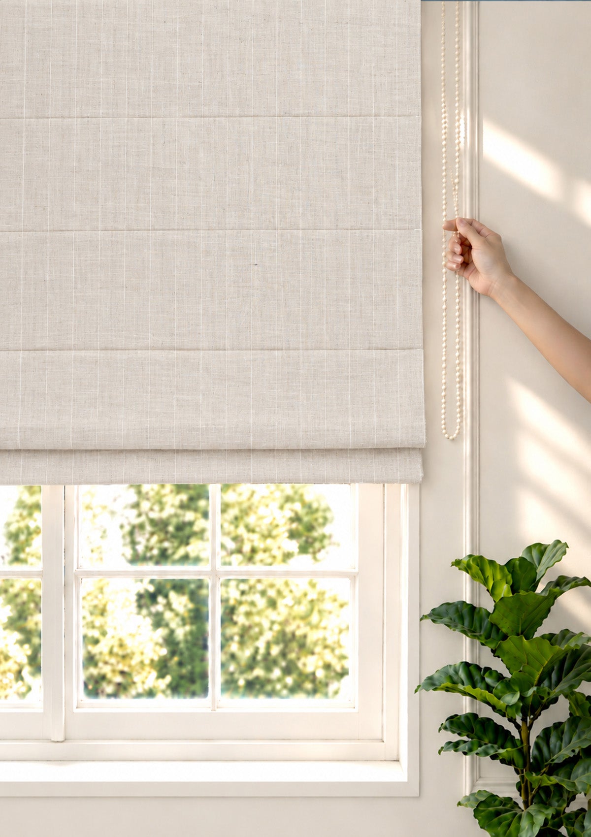 Husk Stripped Beige Neutral Linen Cotton Blend Sheer Textured Blind For Livingroom / Bedroom | Light Filtering