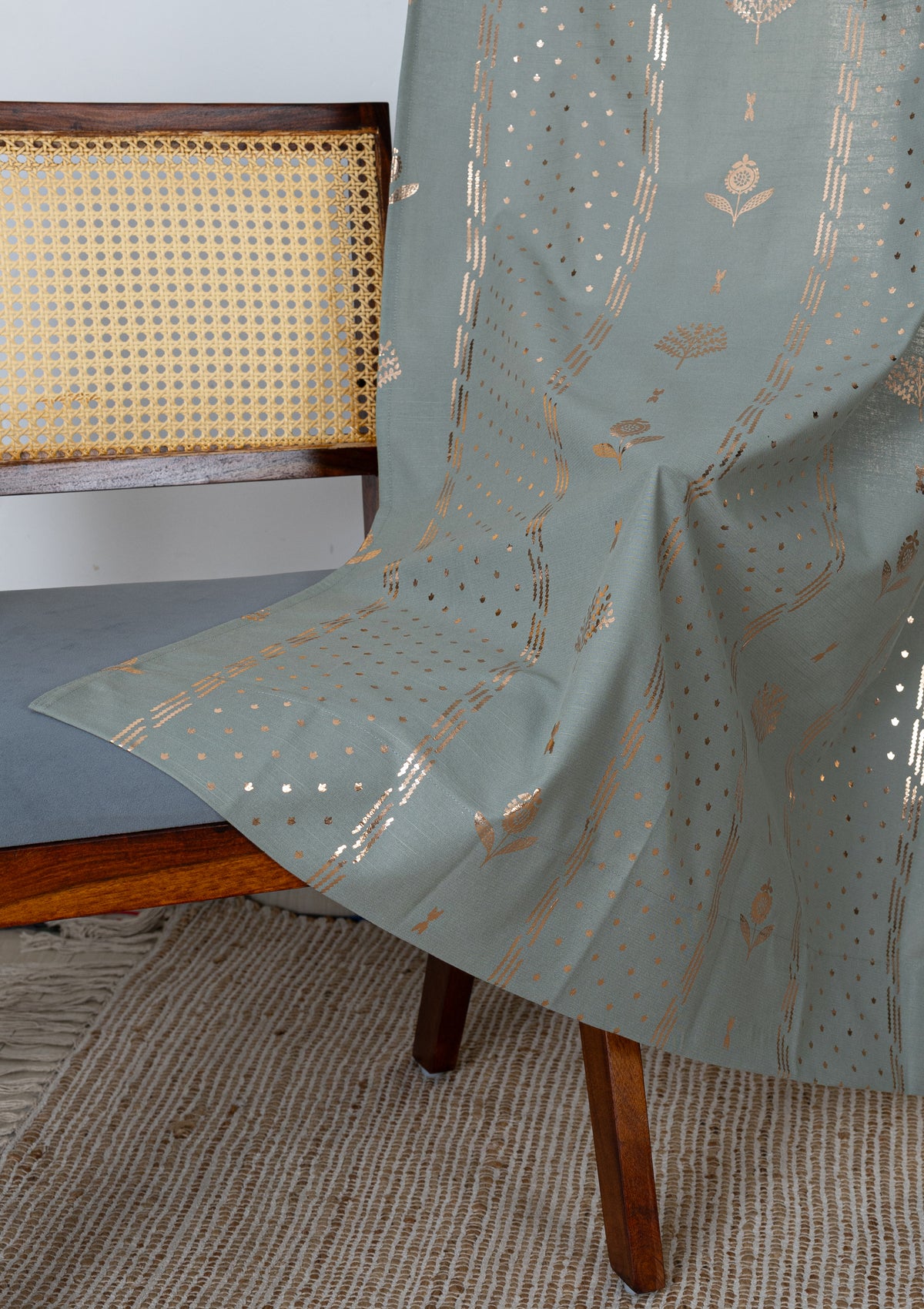 Iniya Green & Copper Ethnic 100% Cotton Copper Printed Curtain For Livingroom / Bedroom | Room Darkening | Single Piece