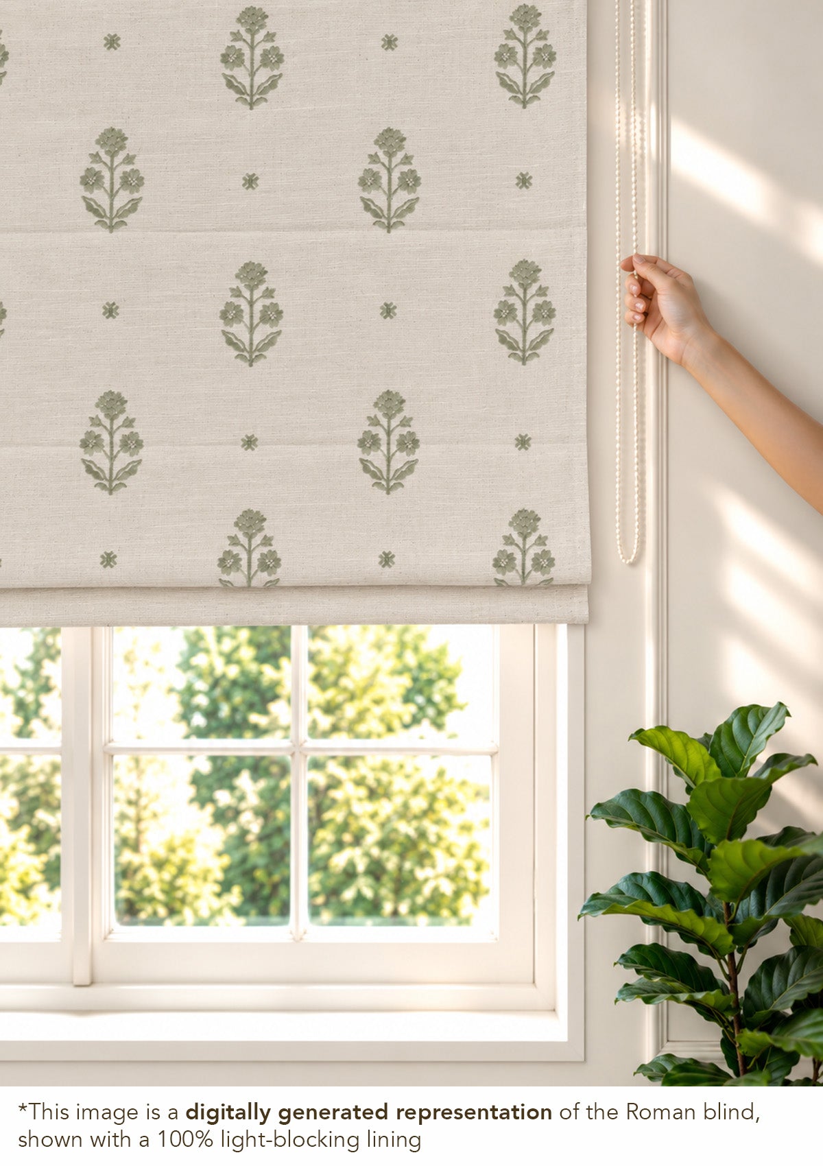 Juhi Green Floral 100% Cotton Embroidered Blind For Livingroom / Bedroom | Light Reduction