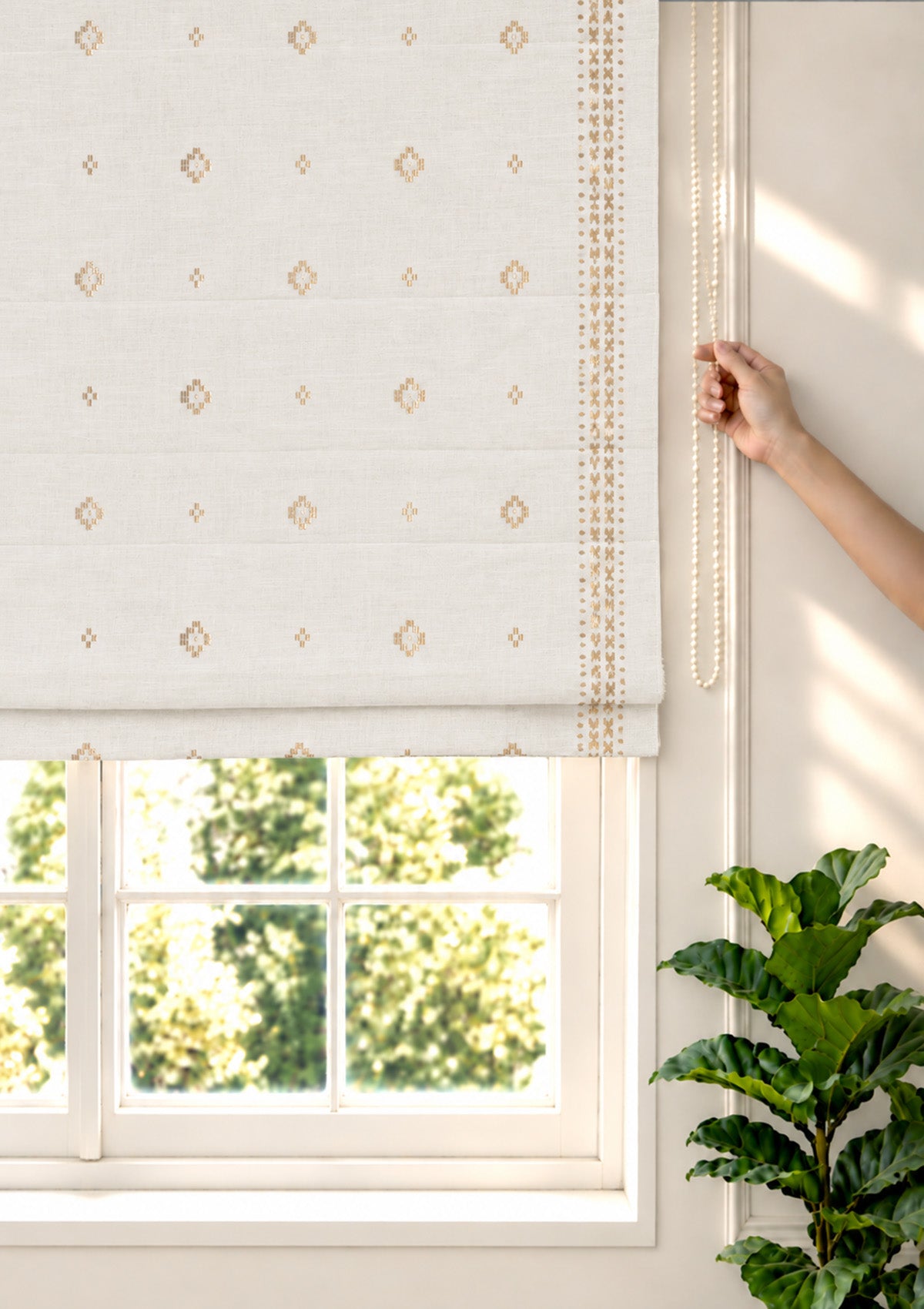 Kani Copper Beige Geometric 100% Cotton Sheer Printed Blind For Livingroom / Bedroom | Light Filtering