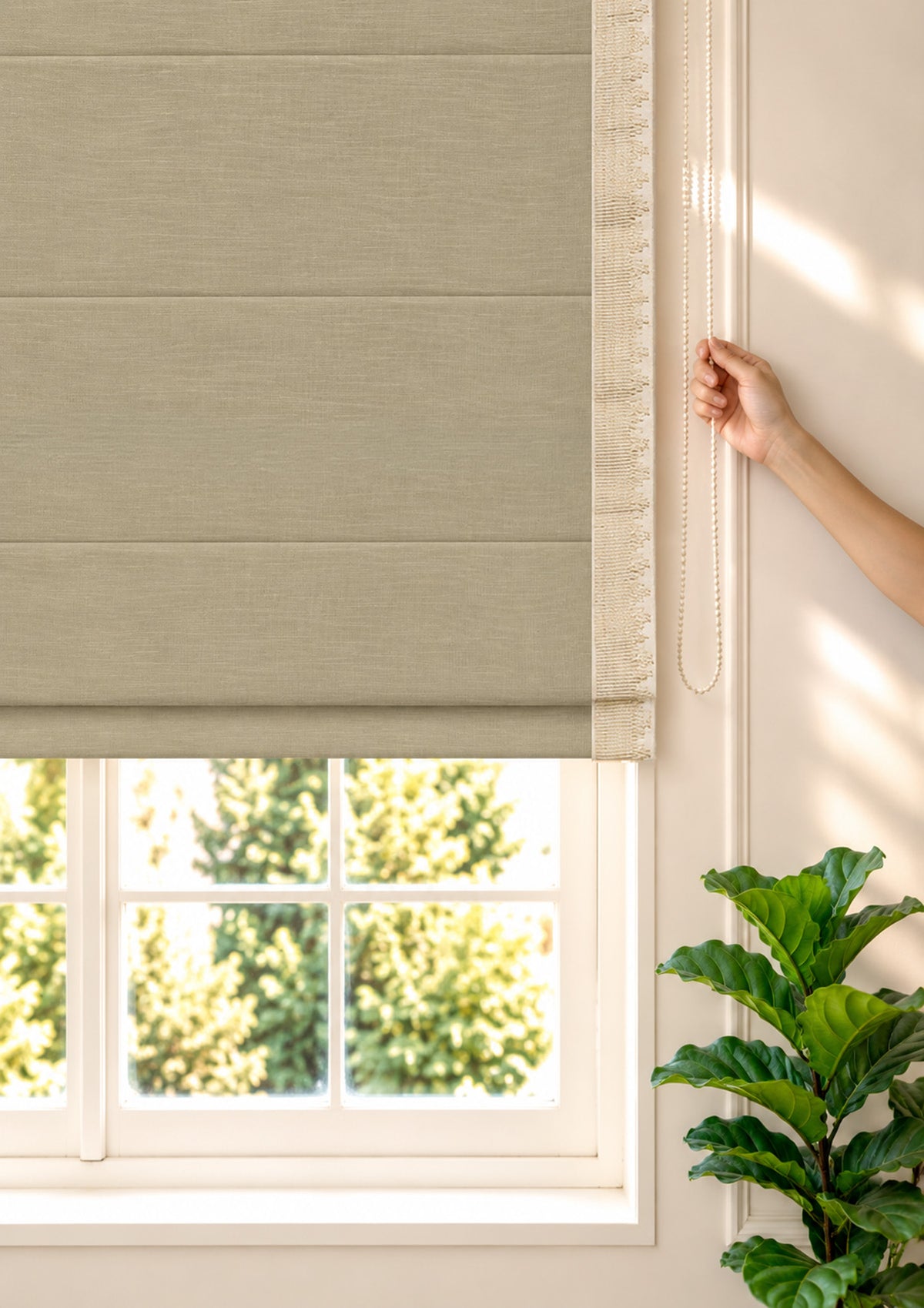 Kinari Herb Green & Gold Ethnic 100% Cotton Textured Blind For Livingroom / Bedroom | Room Darkening