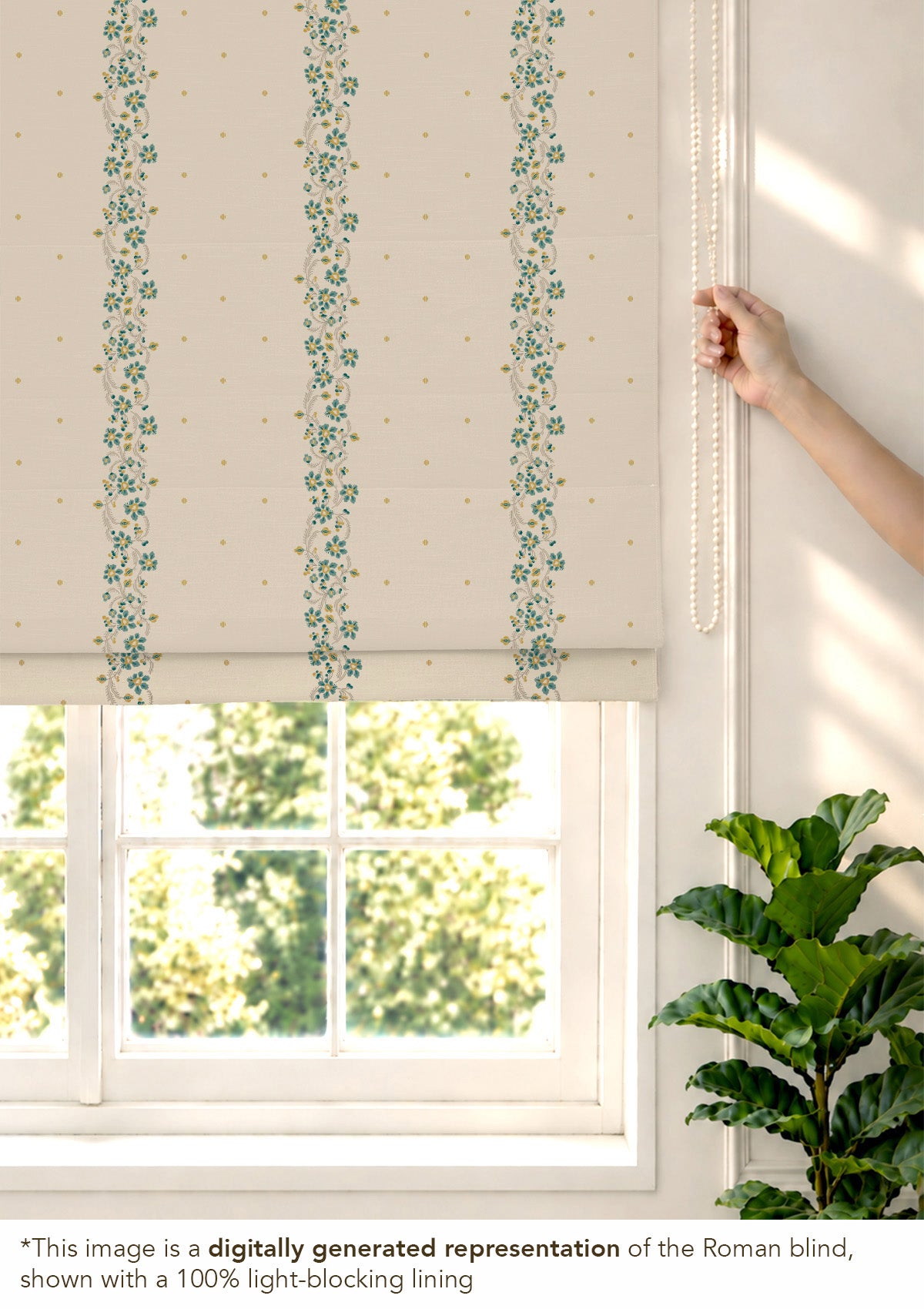 Kodi Teal Floral 100% Cotton Sheer Printed Blind For Livingroom / Bedroom | Light Filtering
