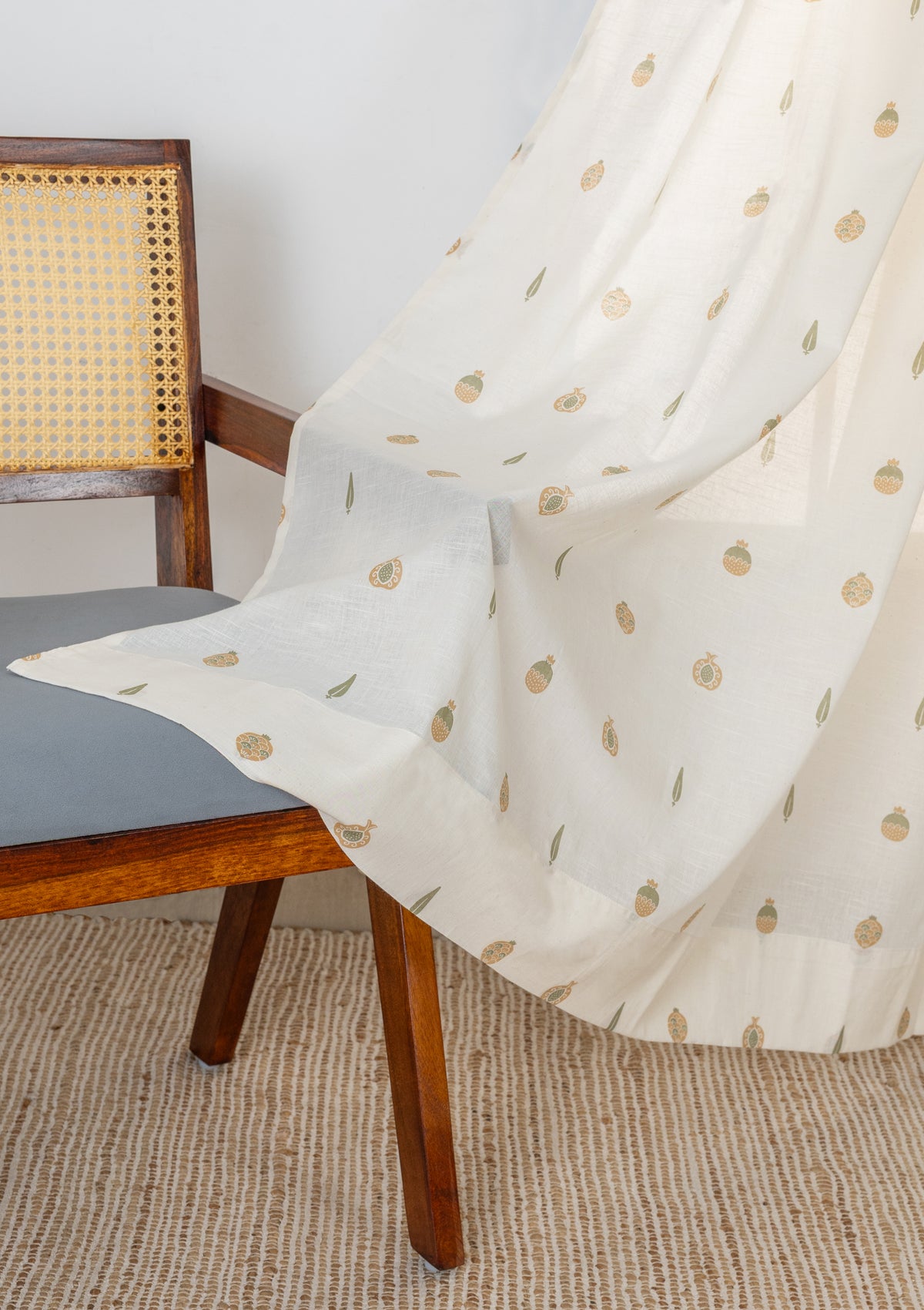 Madhuram Green & Beige Ethnic 100% Cotton Sheer Printed Curtain For Livingroom / Bedroom | Light Filtering | Single Piece