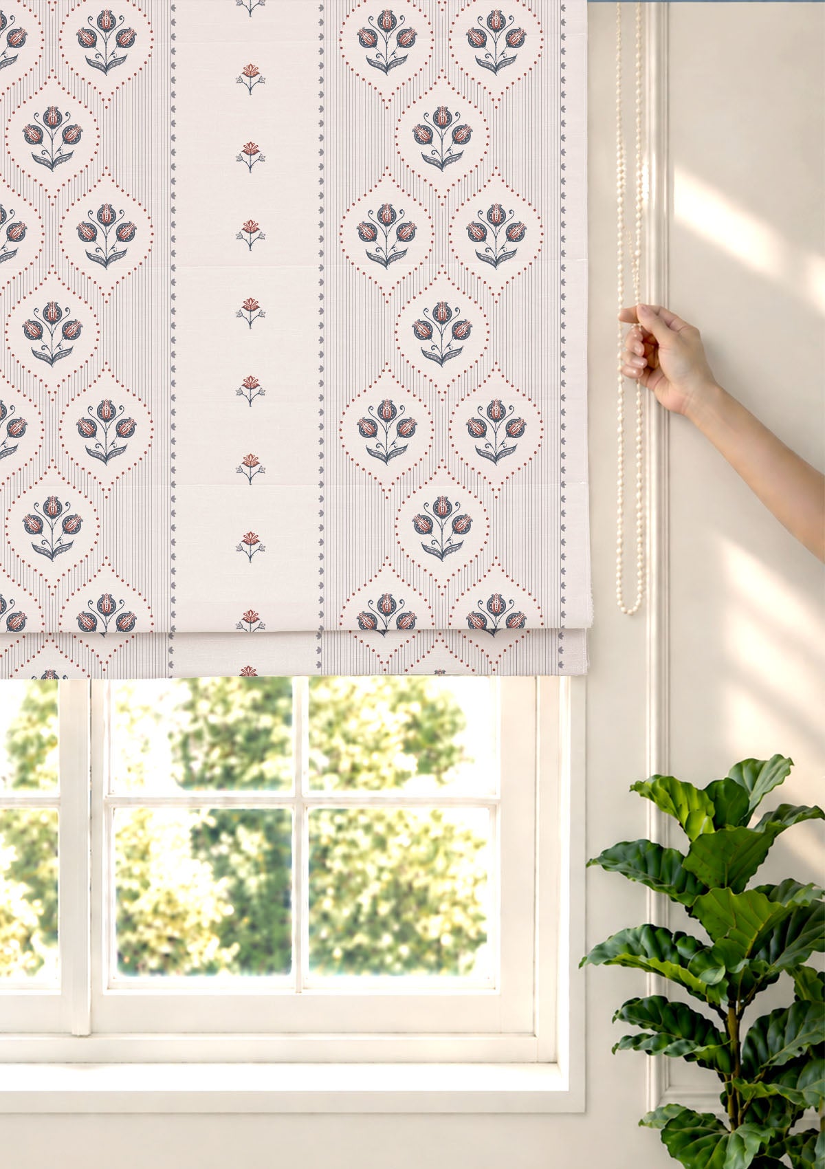Meher Blue Floral 100% Cotton Printed Blind For Livingroom / Bedroom | Light Reduction
