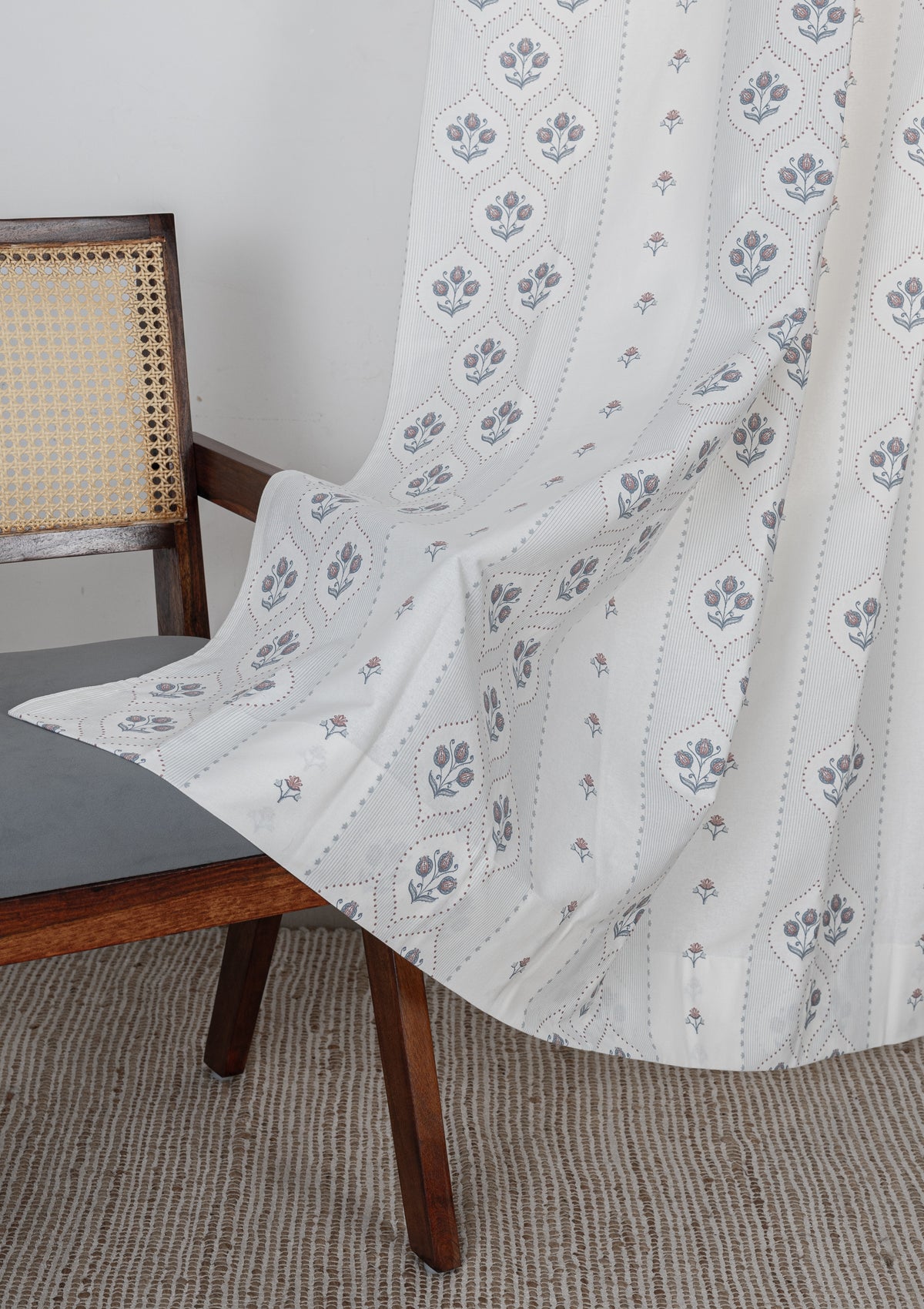 Meher Blue Floral 100% Cotton Printed Curtain For Livingroom / Bedroom | Light Reduction | Single Piece