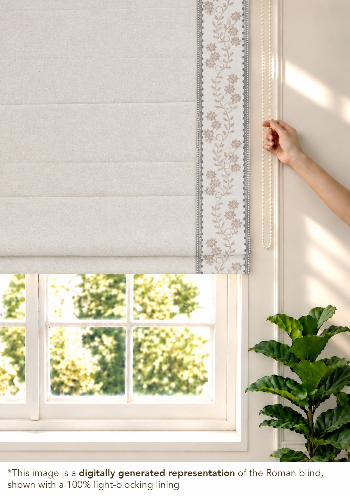 Mogra Beige & Brown Floral 100% Cotton Embroidered Blind For Livingroom / Bedroom | Light Reduction