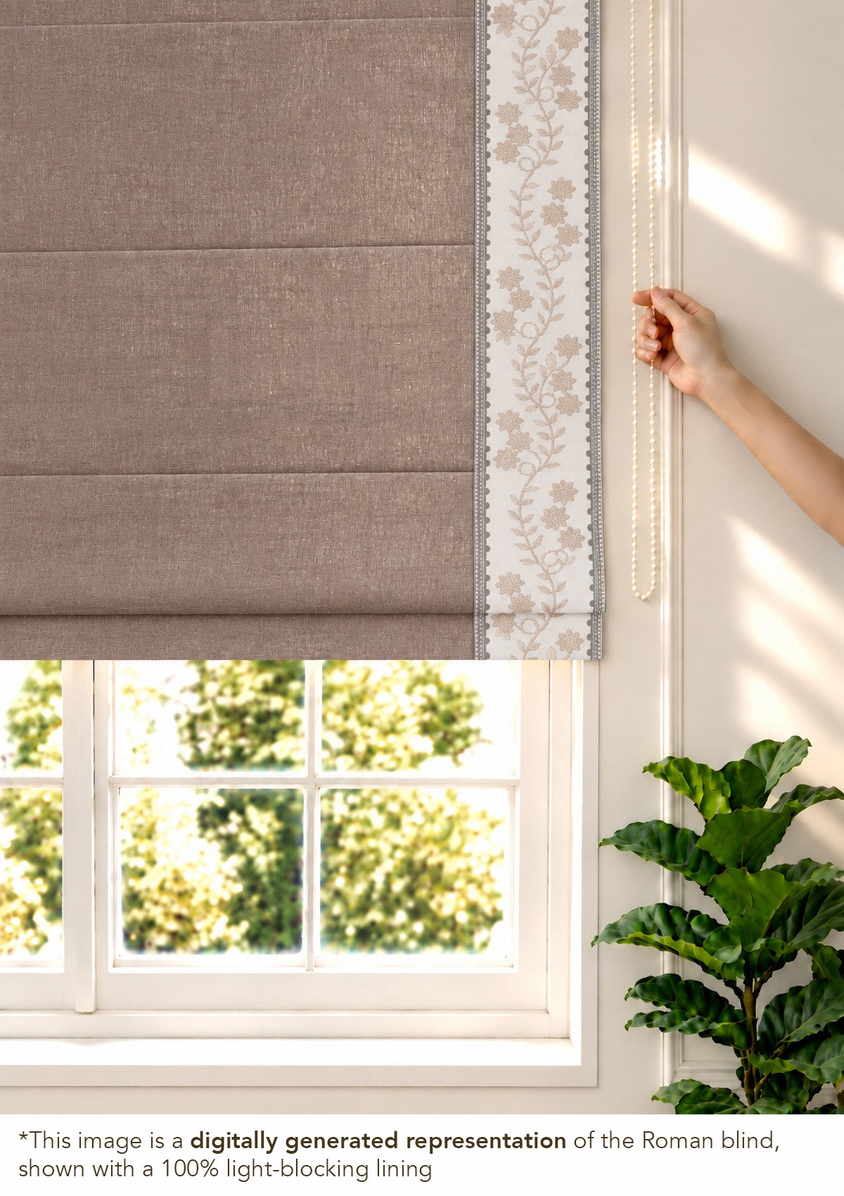 Mogra Fig Brown & Grey Floral Linen Cotton Blend Embroidered Blind For Livingroom / Bedroom | Room Darkening