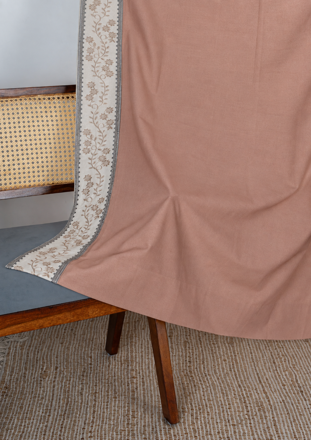 Mogra Mahogany Brown & Grey Floral 100% Cotton Embroidered Curtain For Livingroom / Bedroom | Room Darkening | Single Piece