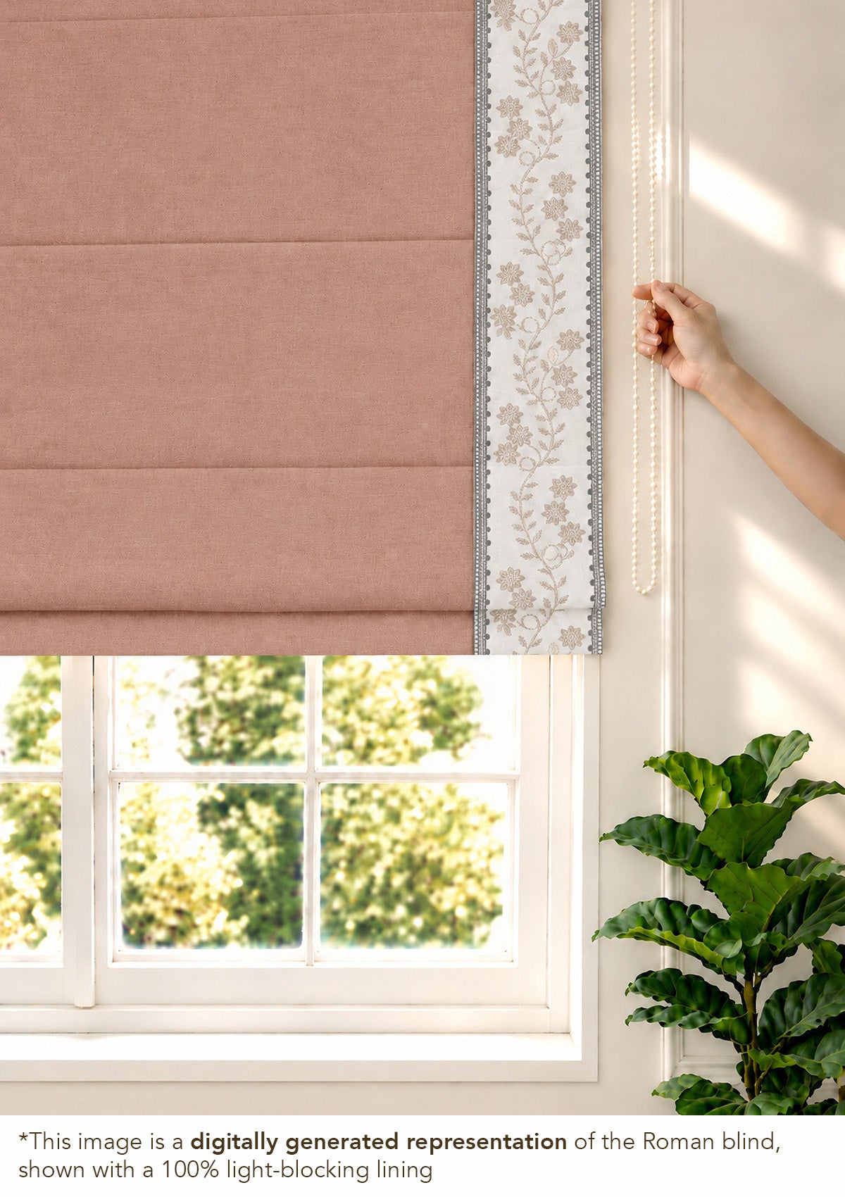 Mogra Mahogany Brown & Grey Floral 100% Cotton Embroidered Blind For Livingroom / Bedroom | Room Darkening