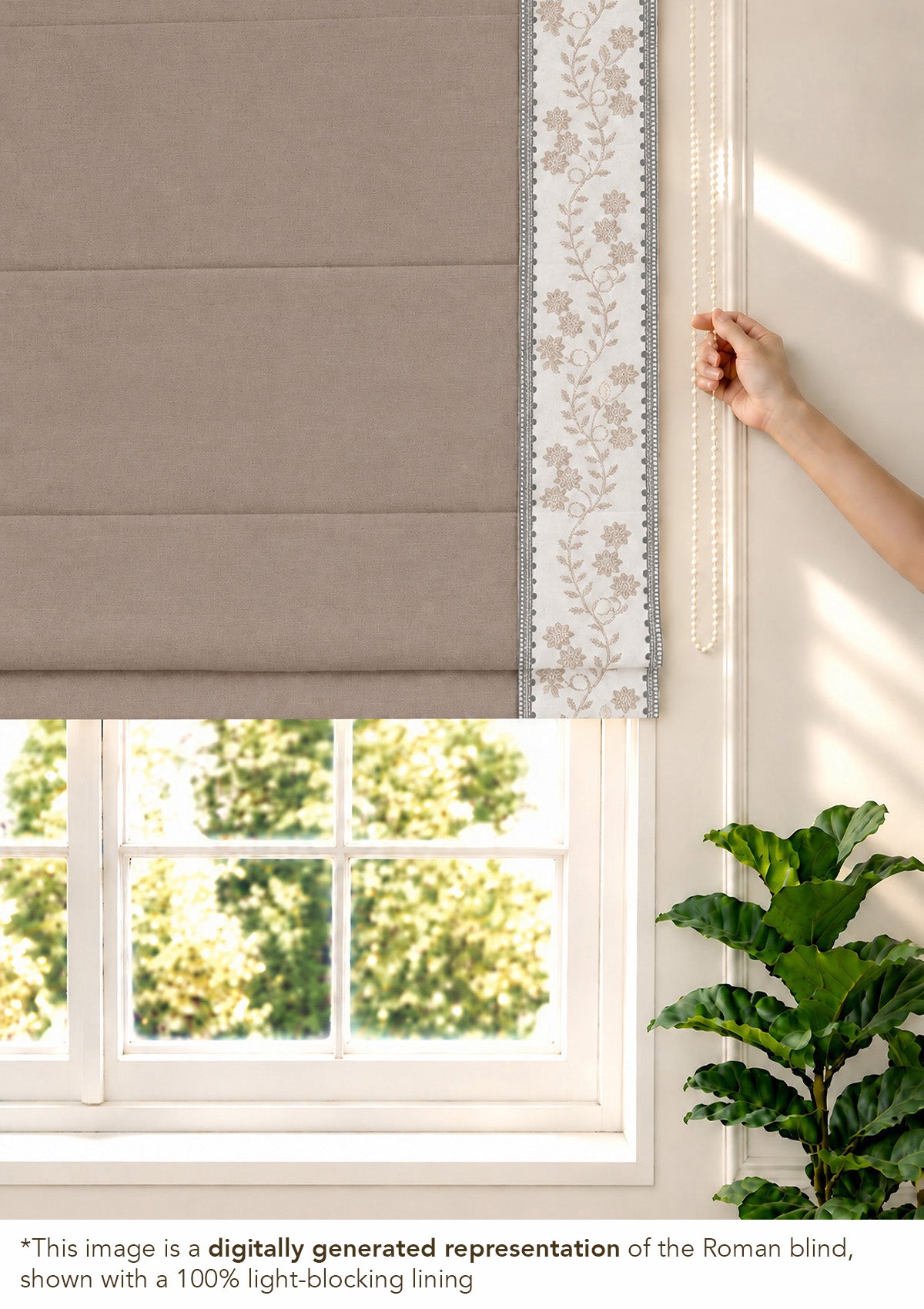 Mogra Walnut Grey & Brown Floral 100% Cotton Embroidered Blind For Livingroom / Bedroom | Room Darkening
