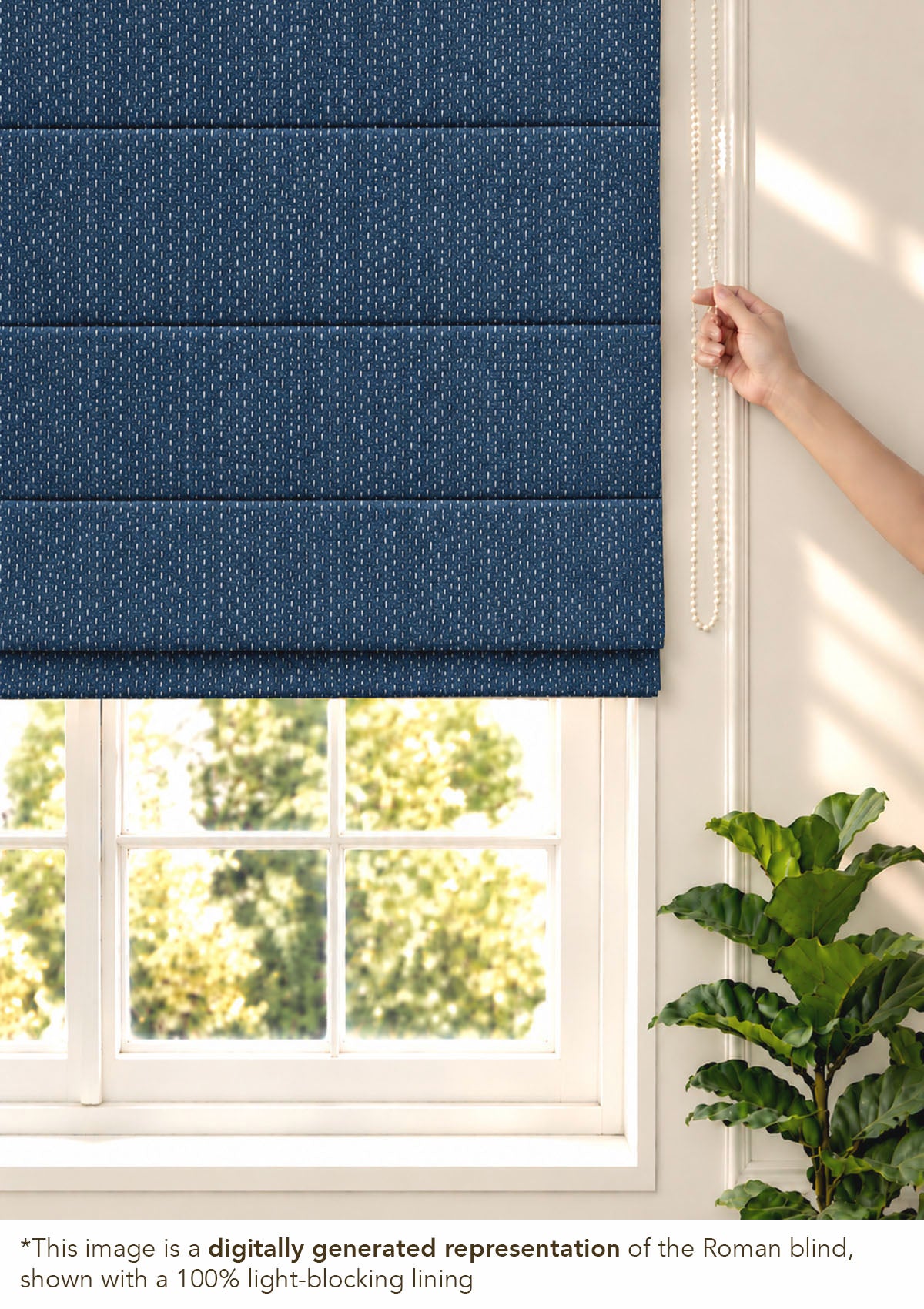 Pacific Blue 100% Cotton Textured Blind For Livingroom / Bedroom | Room Darkening