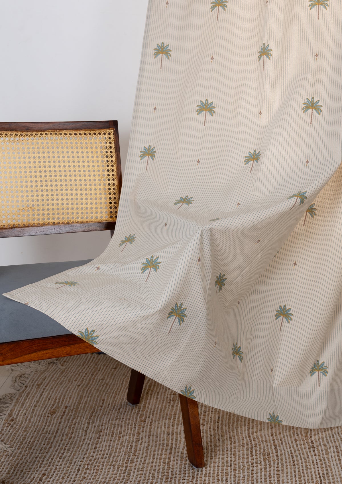 Tala Teal Floral 100% Cotton Printed Curtain For Livingroom / Bedroom | Light Reduction | Single Piece