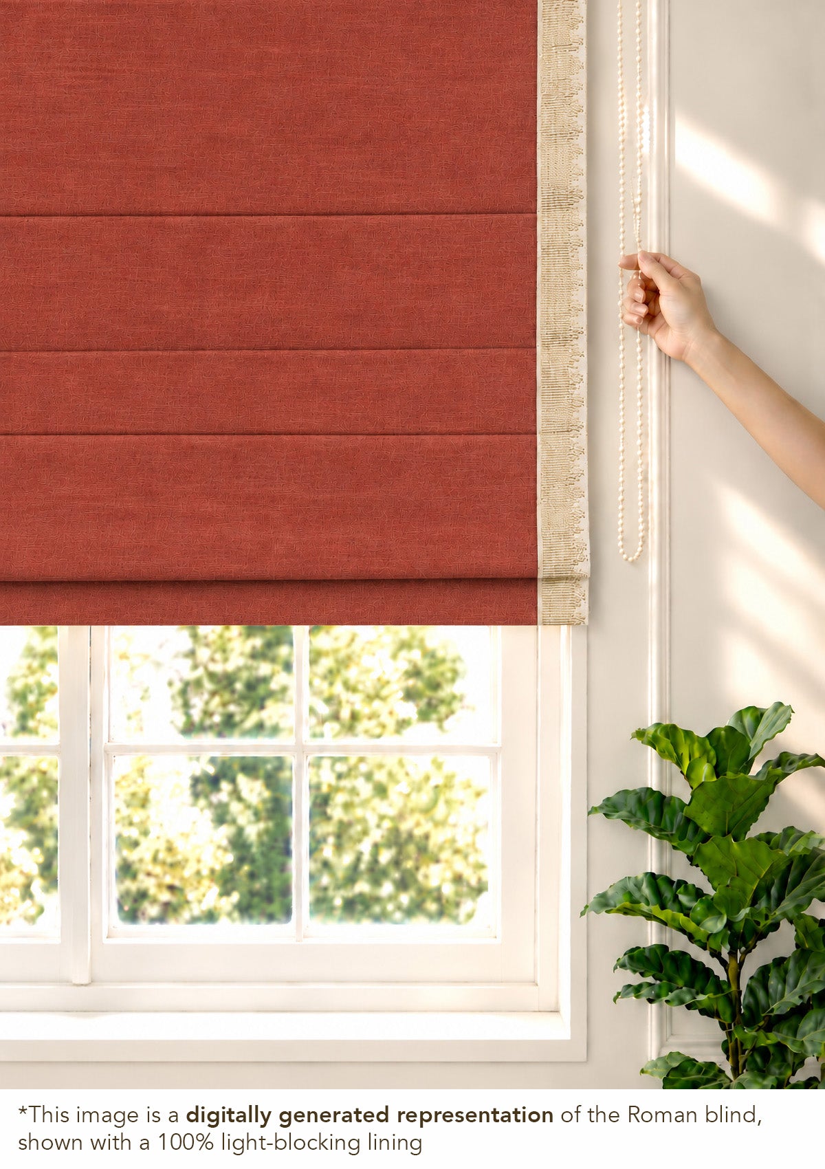 Kinari Brick Red & Gold Ethnic 100% Cotton Textured Blind For Livingroom / Bedroom | Room Darkening