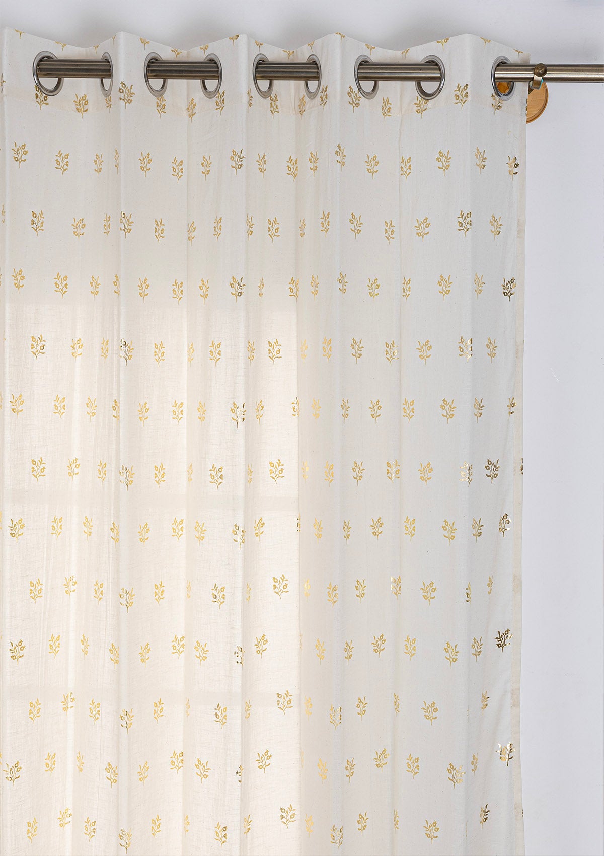 Induja 100% Cotton Sheer Gold Printed Curtain for living room & bedroom - Light Filtering - Beige - Single Piece