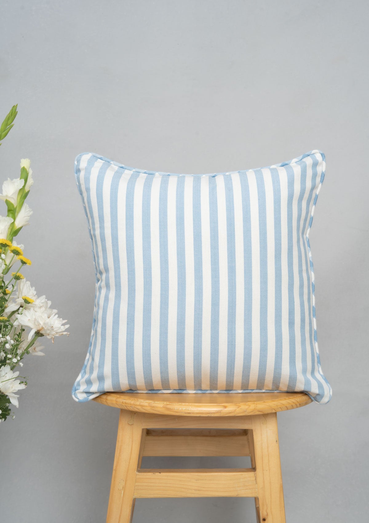 Powder Blue Stripe Woven Cushion Cover - Powder Blue