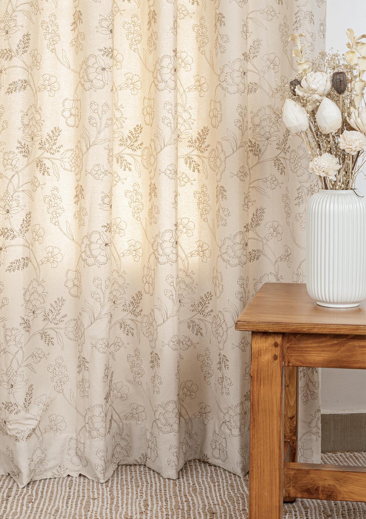 Mukta 100% Cotton Embroidery Curtain for living room & bedroom - Light Reduction - Beige - Single Piece
