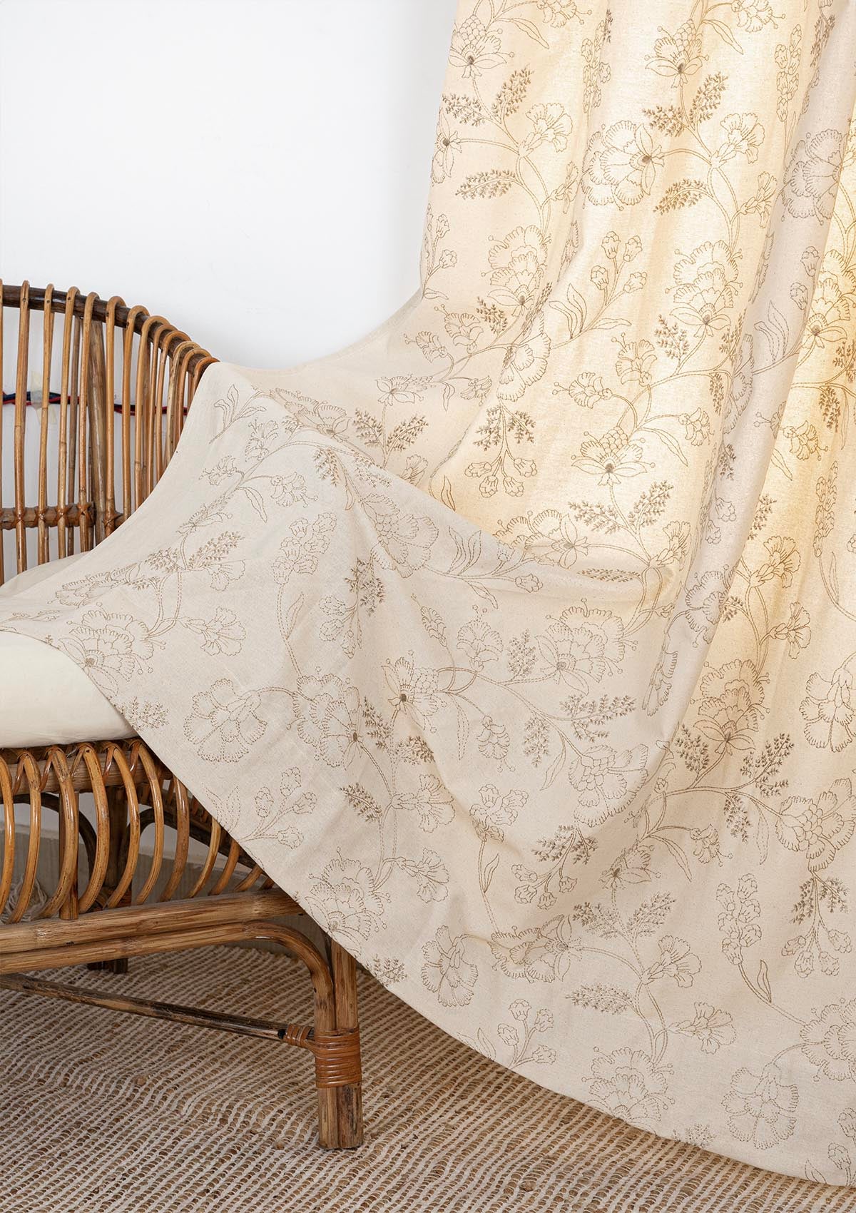 Mukta 100% Cotton Embroidery Curtain for living room & bedroom - Light Reduction - Beige - Single Piece