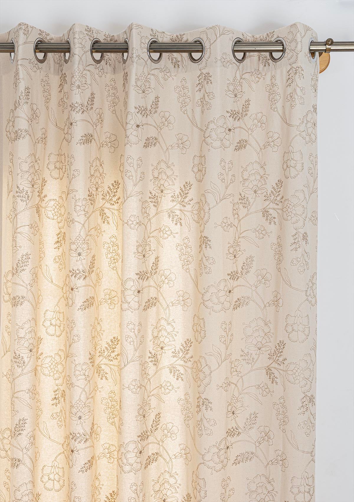 Mukta 100% Cotton Embroidery Curtain for living room & bedroom - Light Reduction - Beige - Single Piece