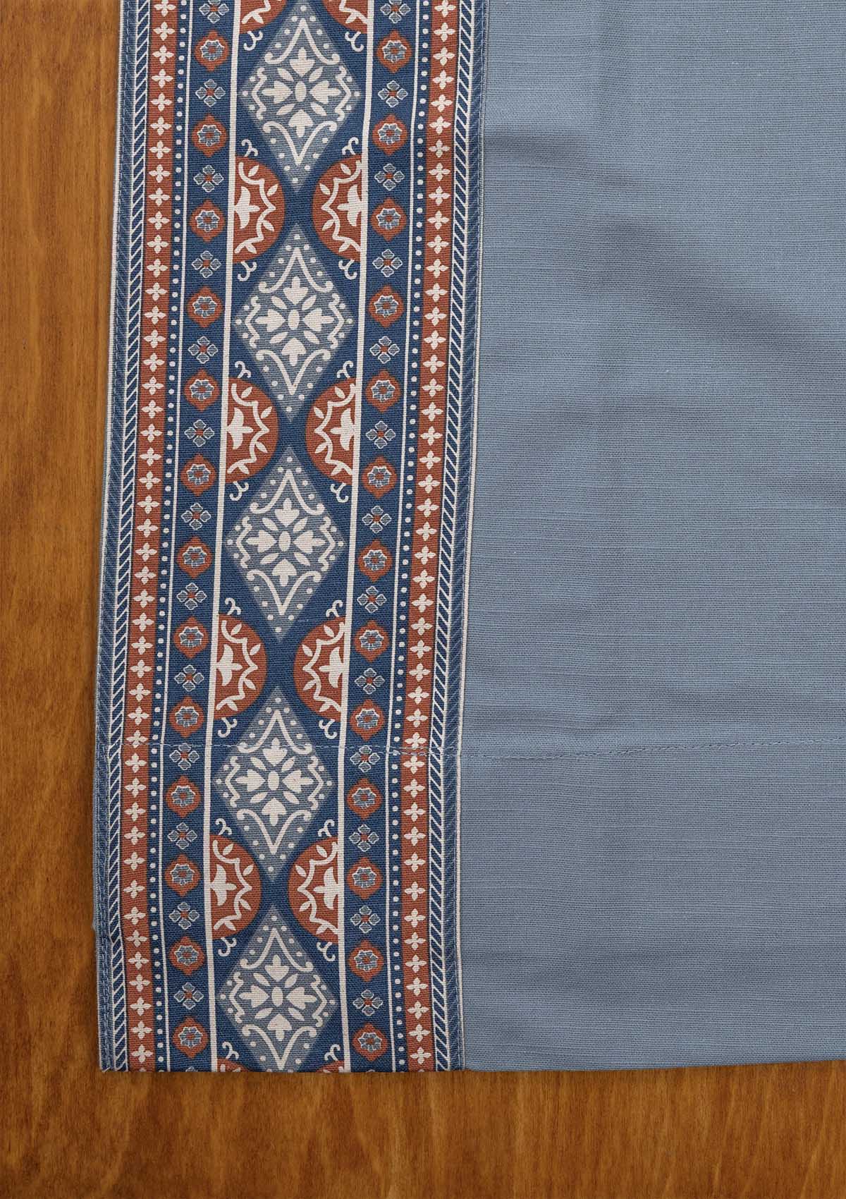 Tara Mist Blue 100% Cotton Curtain with Trim for living room & bedroom - Room Darkening - Mist Blue - Single Piece