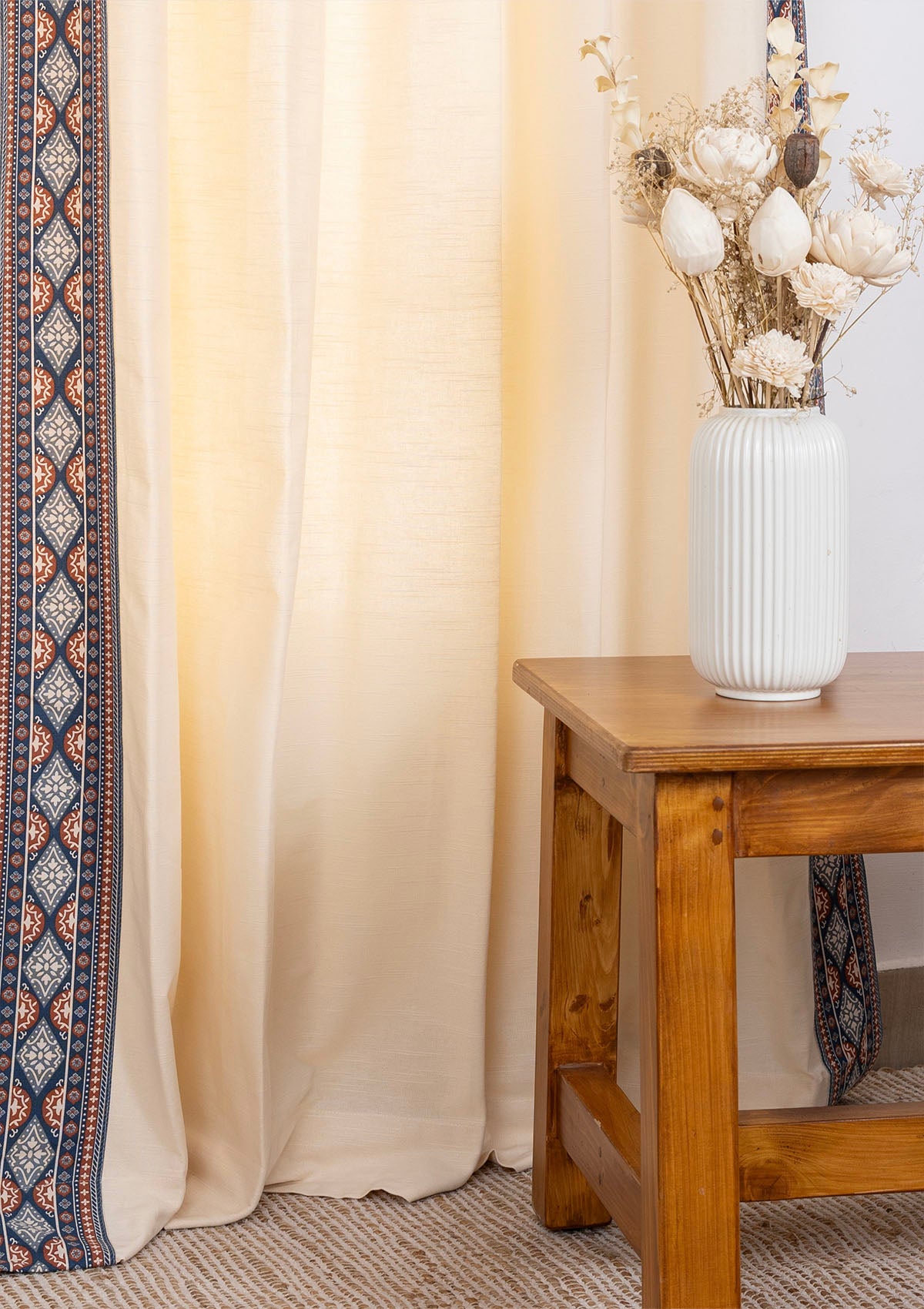 Tara Cream Light Reduction Curtain & Noor Minimal Sheer - 100% Cotton for Living Room & Bedroom - Pack of 4