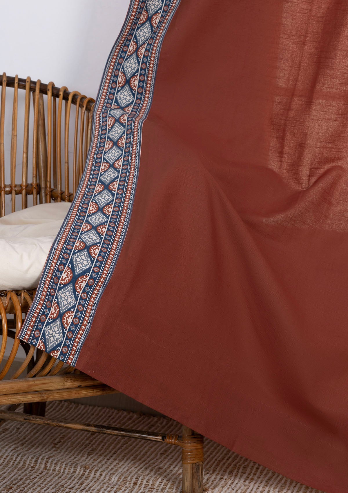 Tara Brick Red 100% Cotton Curtain with Trim for living room & bedroom - Room Darkening - Brick Red - Single Piece