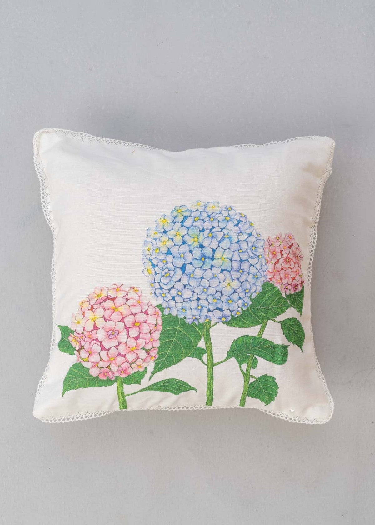Bouquet Of Hydrangea Printed Cotton Cushion Cover - Blue