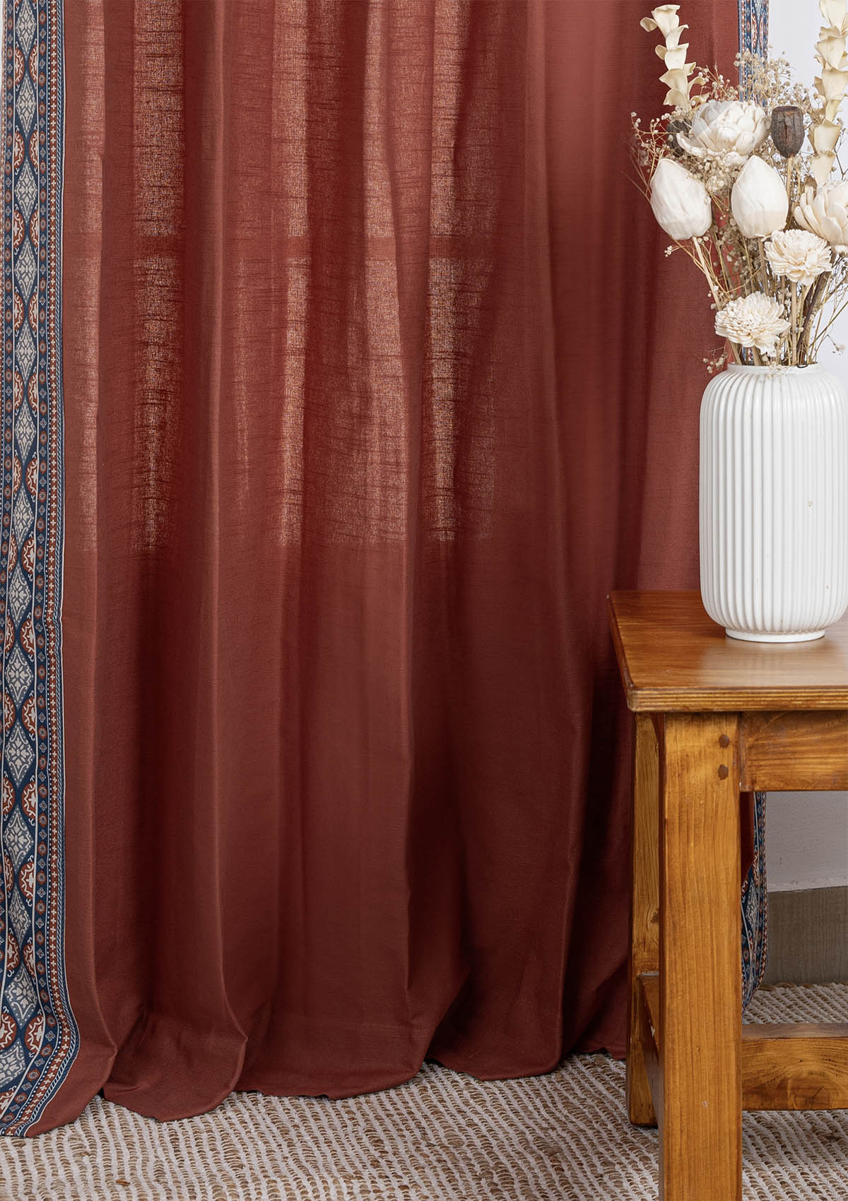 Tara Brick Red Room Darkening Curtain & Noor Minimal Sheer - 100% Cotton for Living Room & Bedroom - Pack of 4