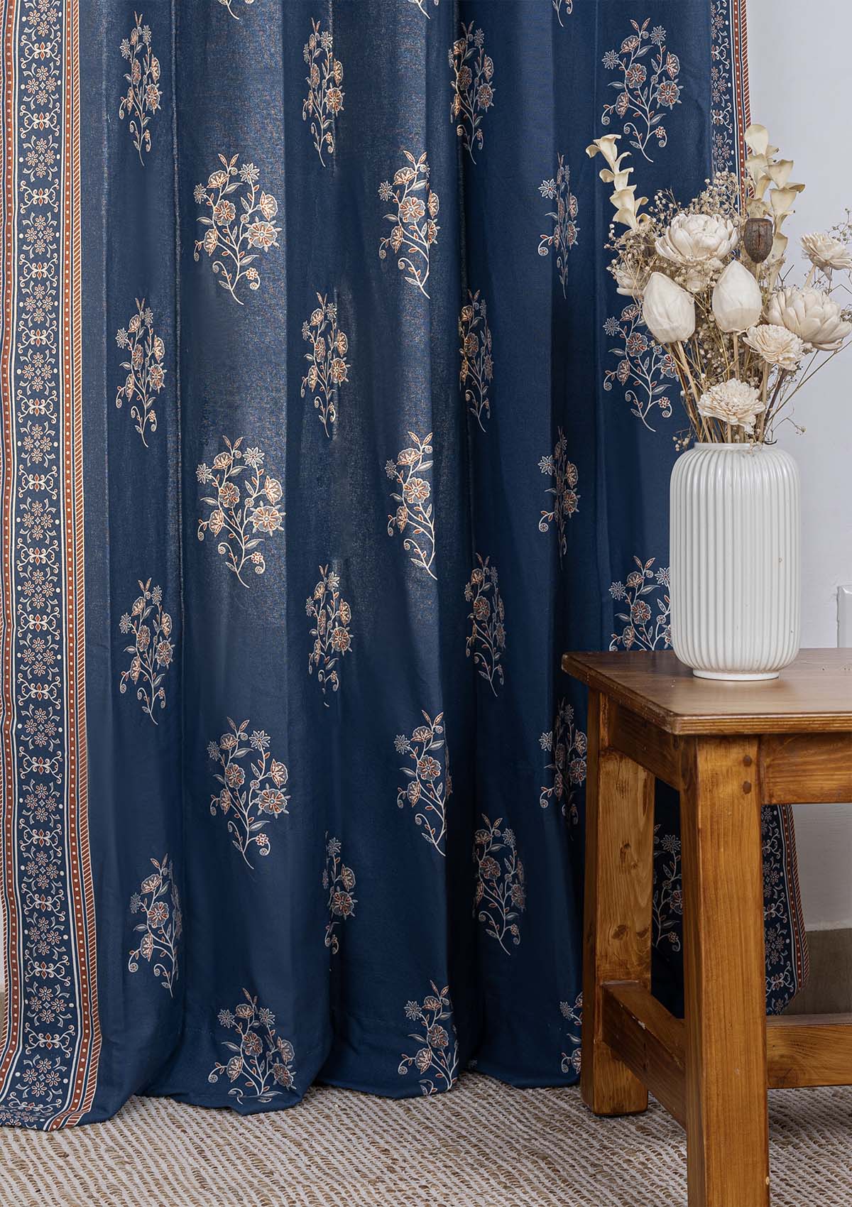Neela Printed Room Darkening Curtain & Sapphire Textured Sheer - 100% Cotton for Living Room & Bedroom - Pack of 4