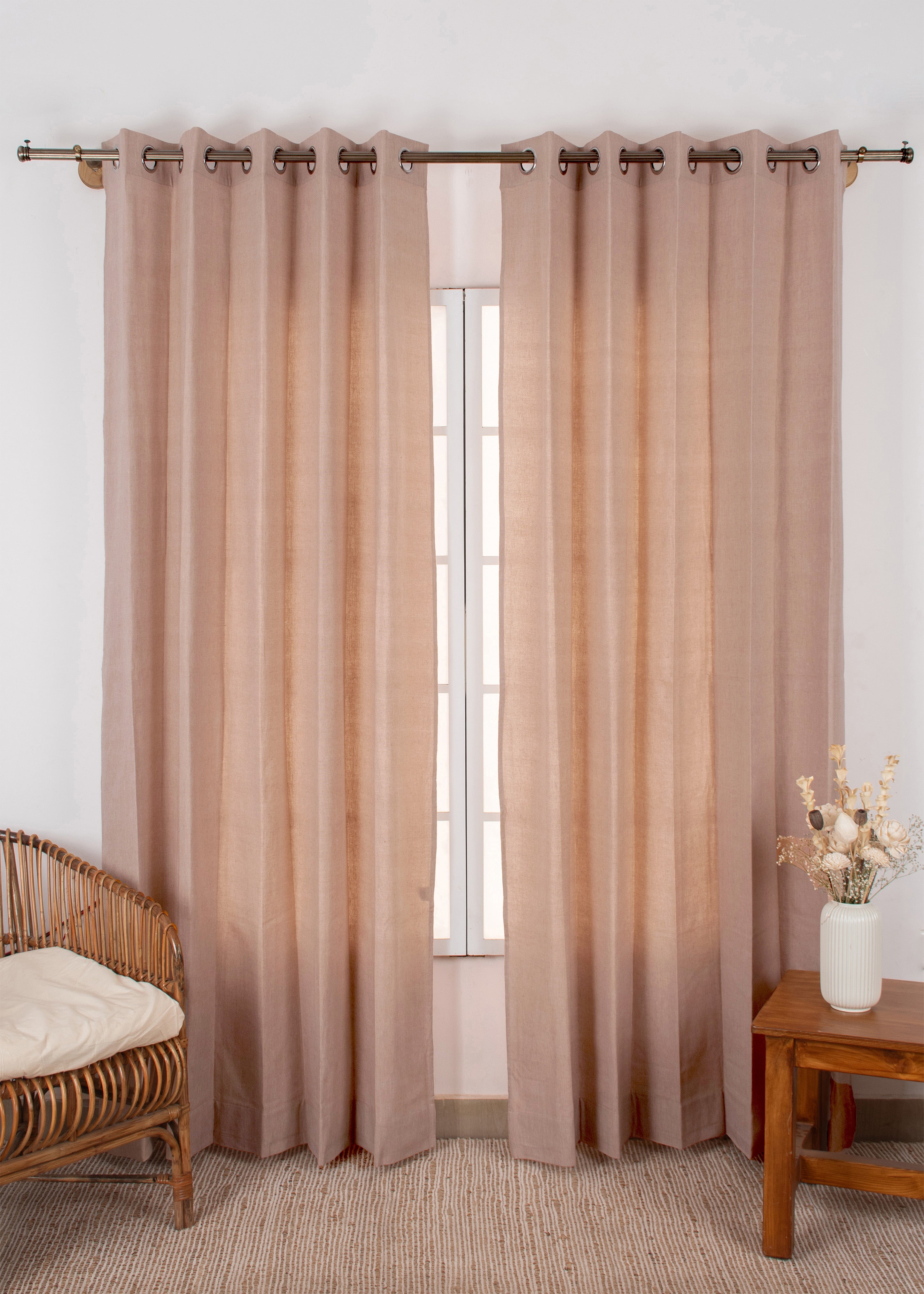 Pink Sand Solid Linen Cotton Curtain for Living room and bedroom - Room darkening - Single Piece