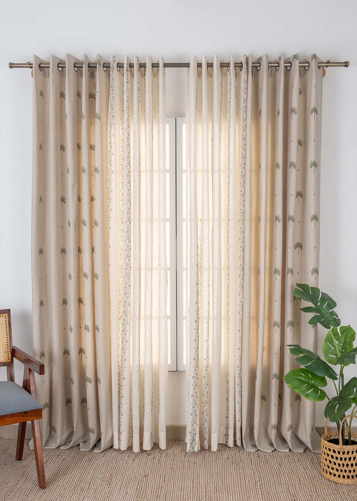 Tala Printed Cotton Light Reduction & Kodi Printed Sheer Light Filtering | Teal | 100% Cotton for Living Room & Bedroom | Floral | Combo Curtains | Pack of 4