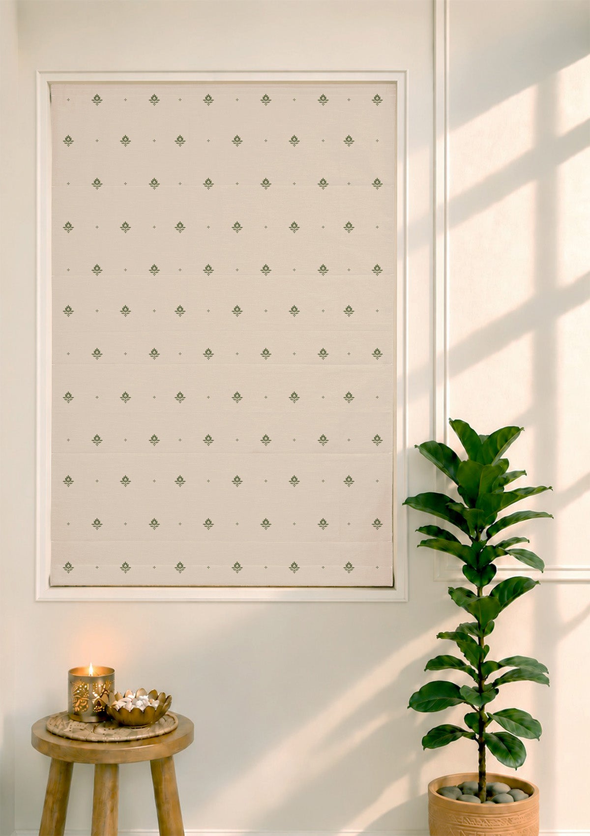 Cava Pepper Green Minimal 100% Cotton Sheer Printed Blind For Livingroom / Bedroom | Light Filtering