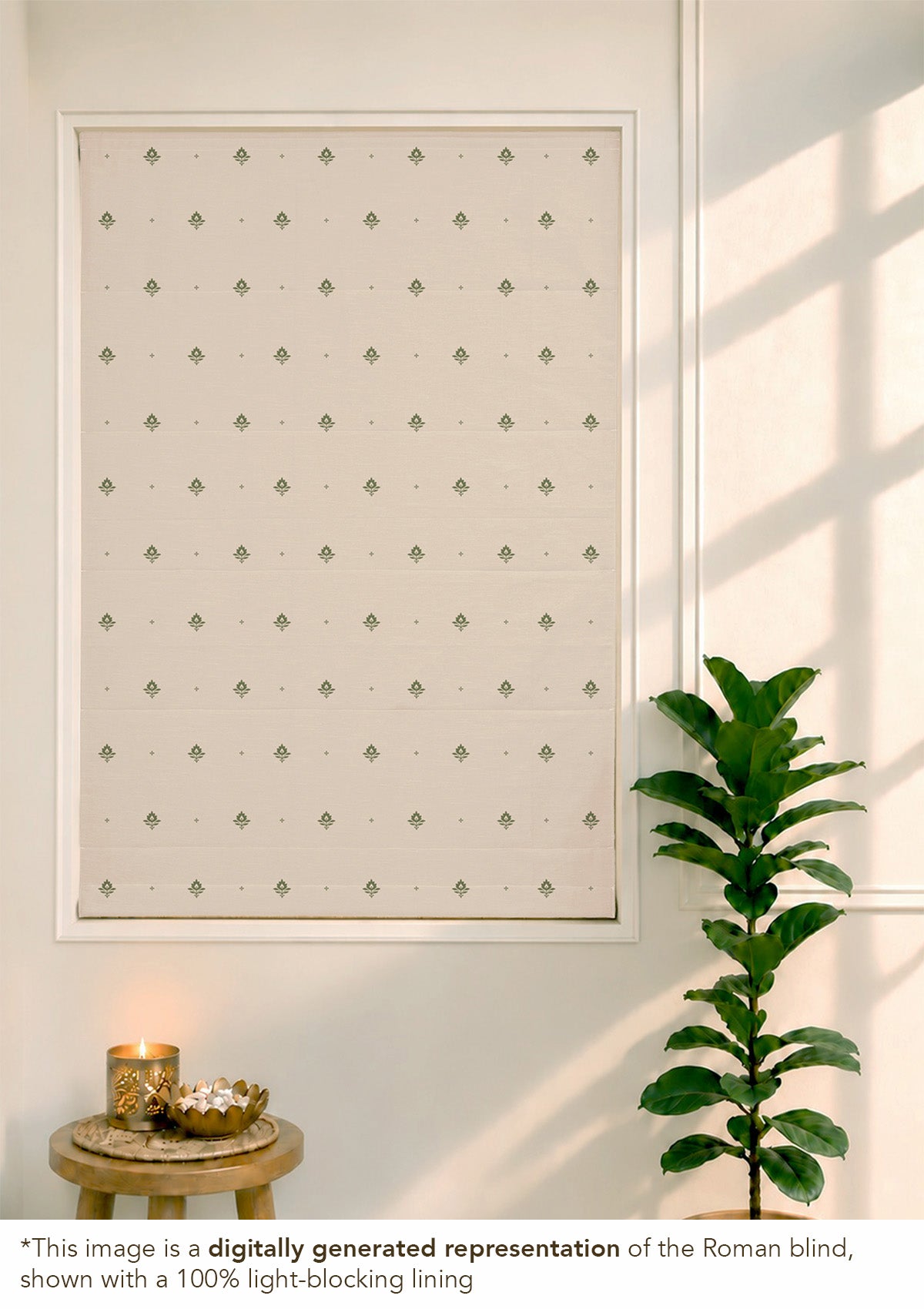 Cava Pepper Green Minimal 100% Cotton Sheer Printed Blind For Livingroom / Bedroom | Light Filtering