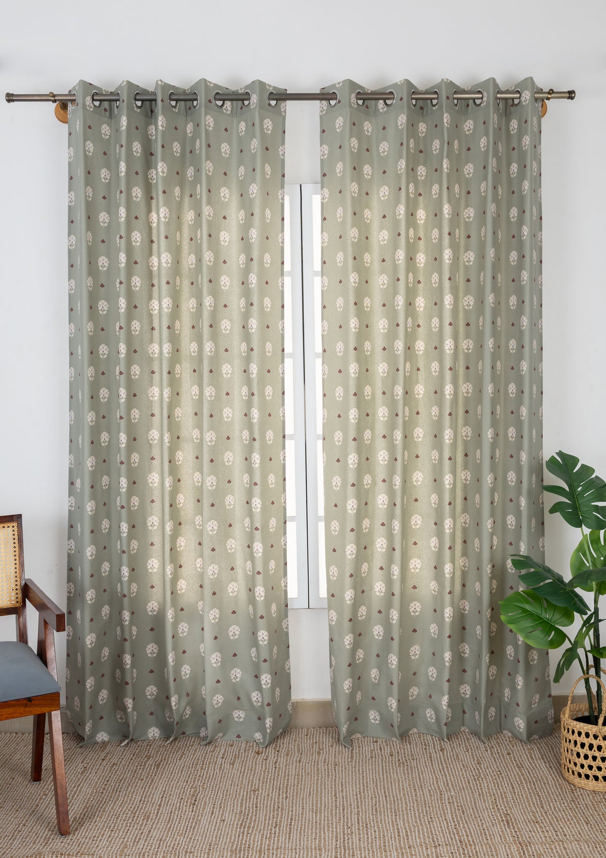 Gulnar Green Ethnic 100% Cotton Printed Curtain For Livingroom / Bedroom | Room Darkening | Single Piece