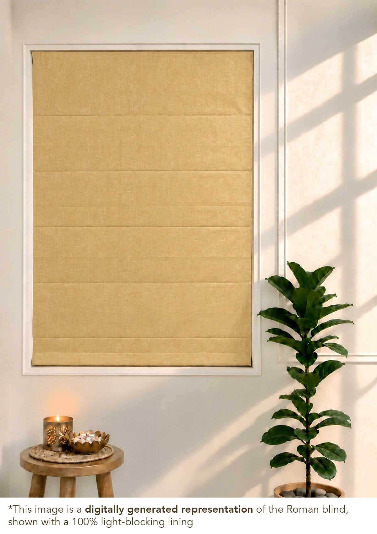 Honey Yellow Mustard Solid Linen Cotton Blend Textured Blind For Livingroom / Bedroom | Room Darkening