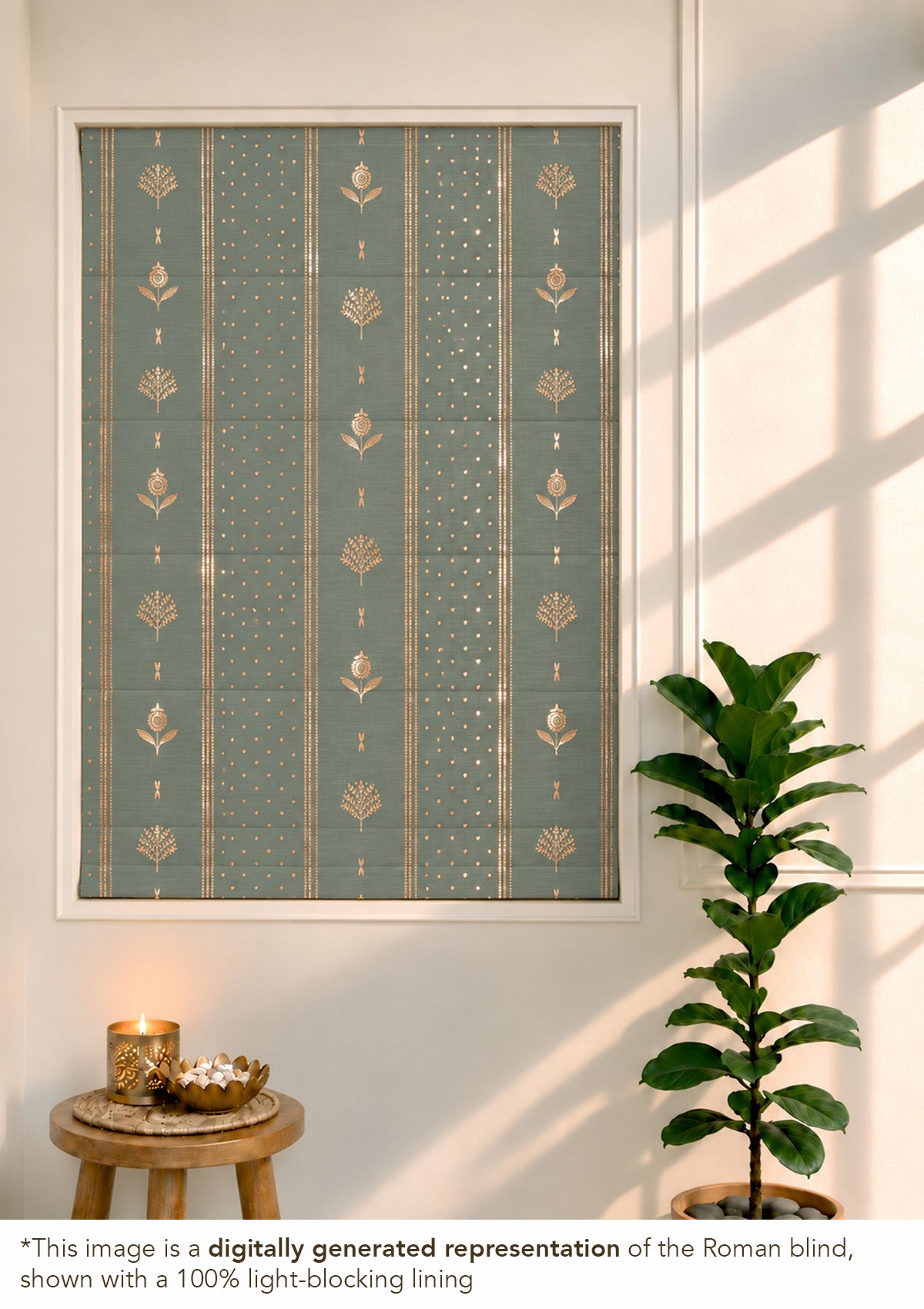 Iniya Green & Copper Ethnic 100% Cotton Printed Blind For Livingroom / Bedroom | Room Darkening