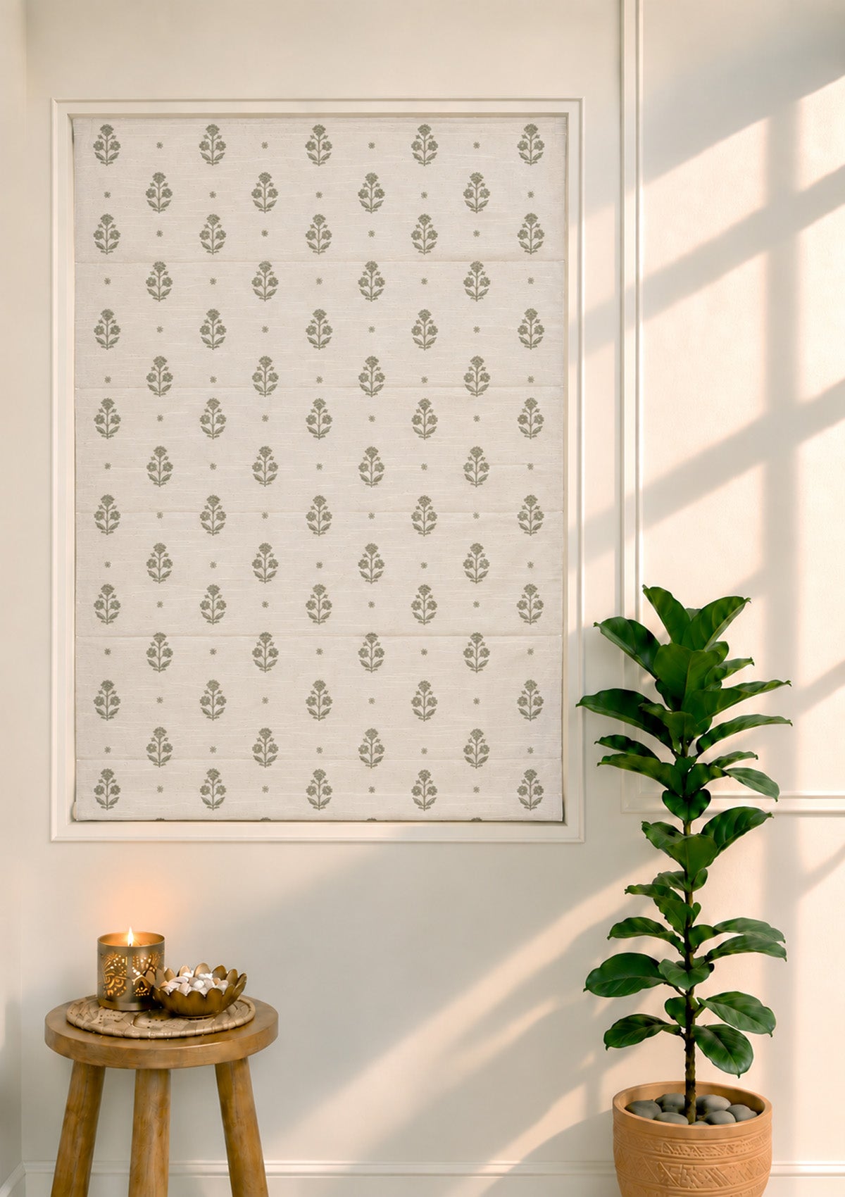 Juhi Green Floral 100% Cotton Embroidered Blind For Livingroom / Bedroom | Light Reduction