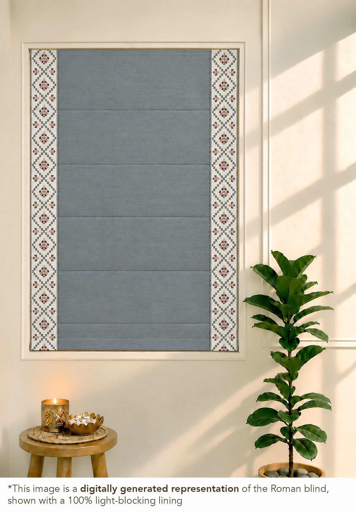 Ketaki Mist Blue & Pink Geometric 100% Cotton Embroidered Blind For Livingroom / Bedroom | Room Darkening