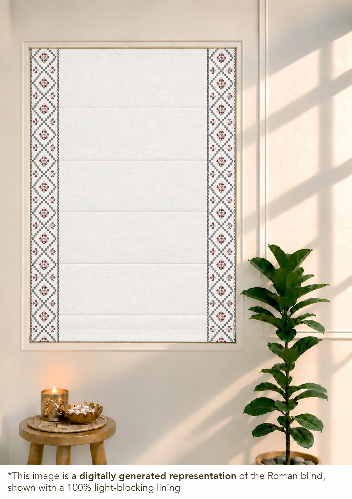 Ketaki White & Blue Geometric 100% Cotton Embroidered Blind For Livingroom / Bedroom | Light Reduction