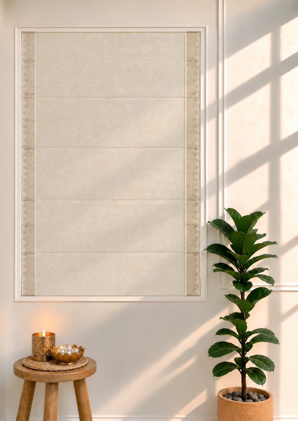 Kinari Solid Linen Beige & Gold Ethnic Linen Cotton Blend Textured Blind For Livingroom / Bedroom | Light Reduction