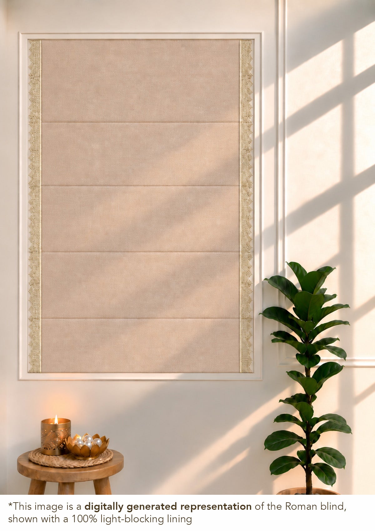 Kinari Pink Sand & Gold Ethnic Linen Cotton Blend Textured Blind For Livingroom / Bedroom | Room Darkening